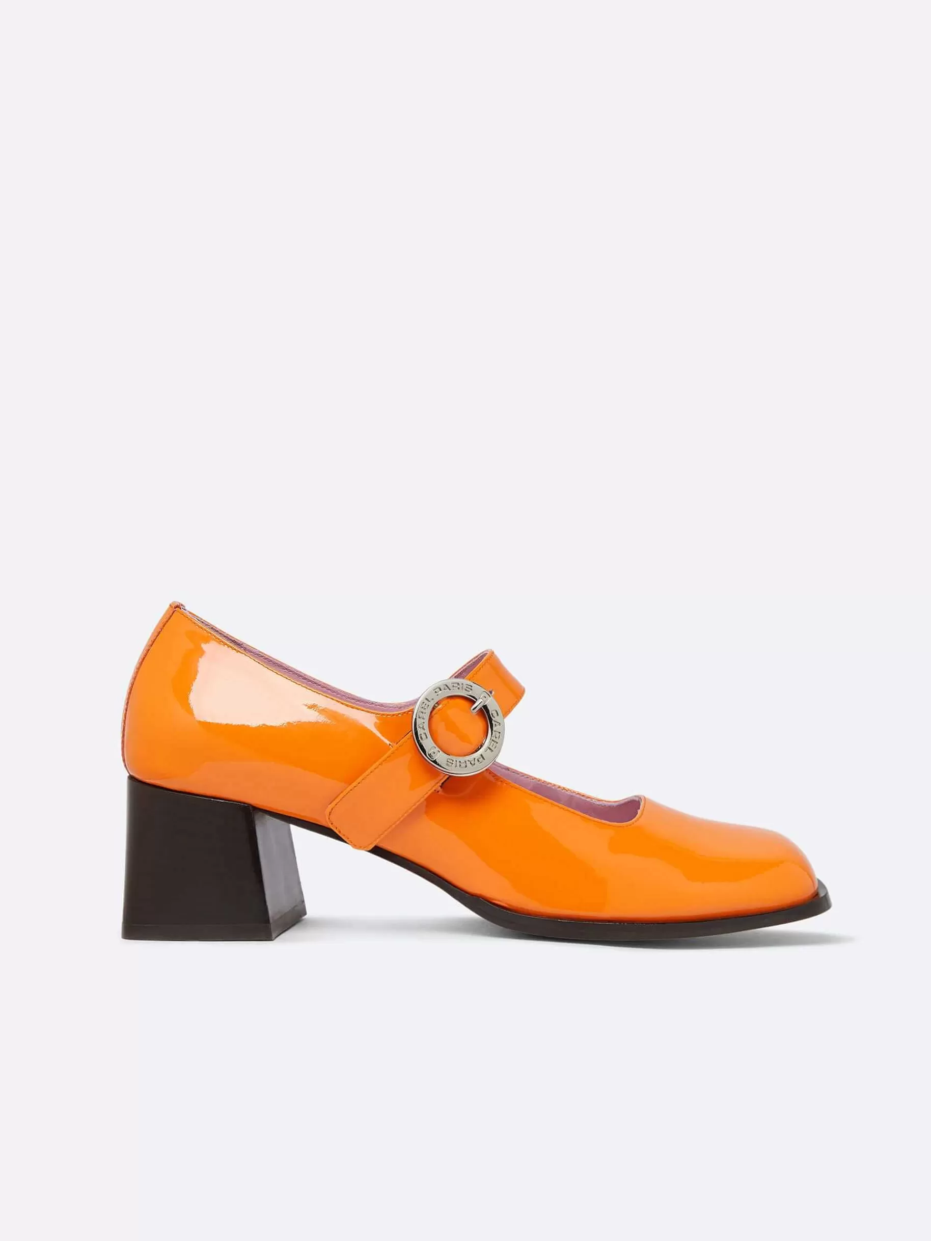 Women Carel Pumps-Orange Patent Leather Mary Janes Pumps