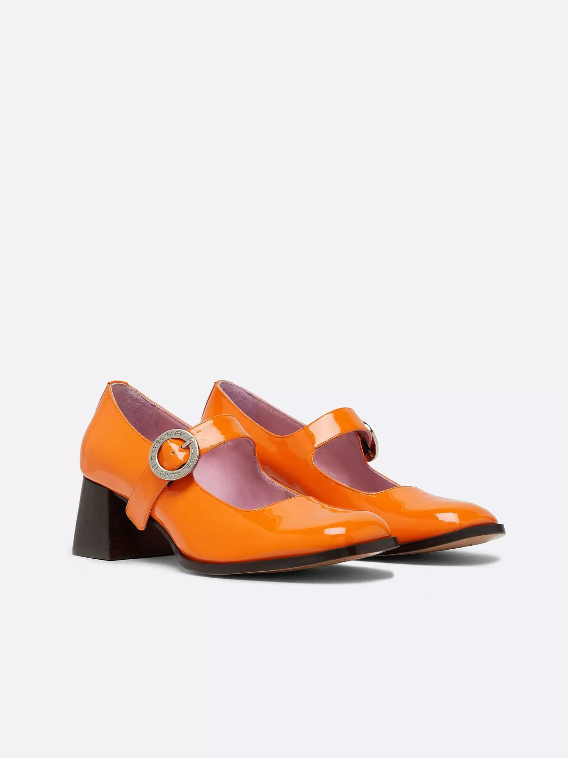 Women Carel Pumps-Orange Patent Leather Mary Janes Pumps