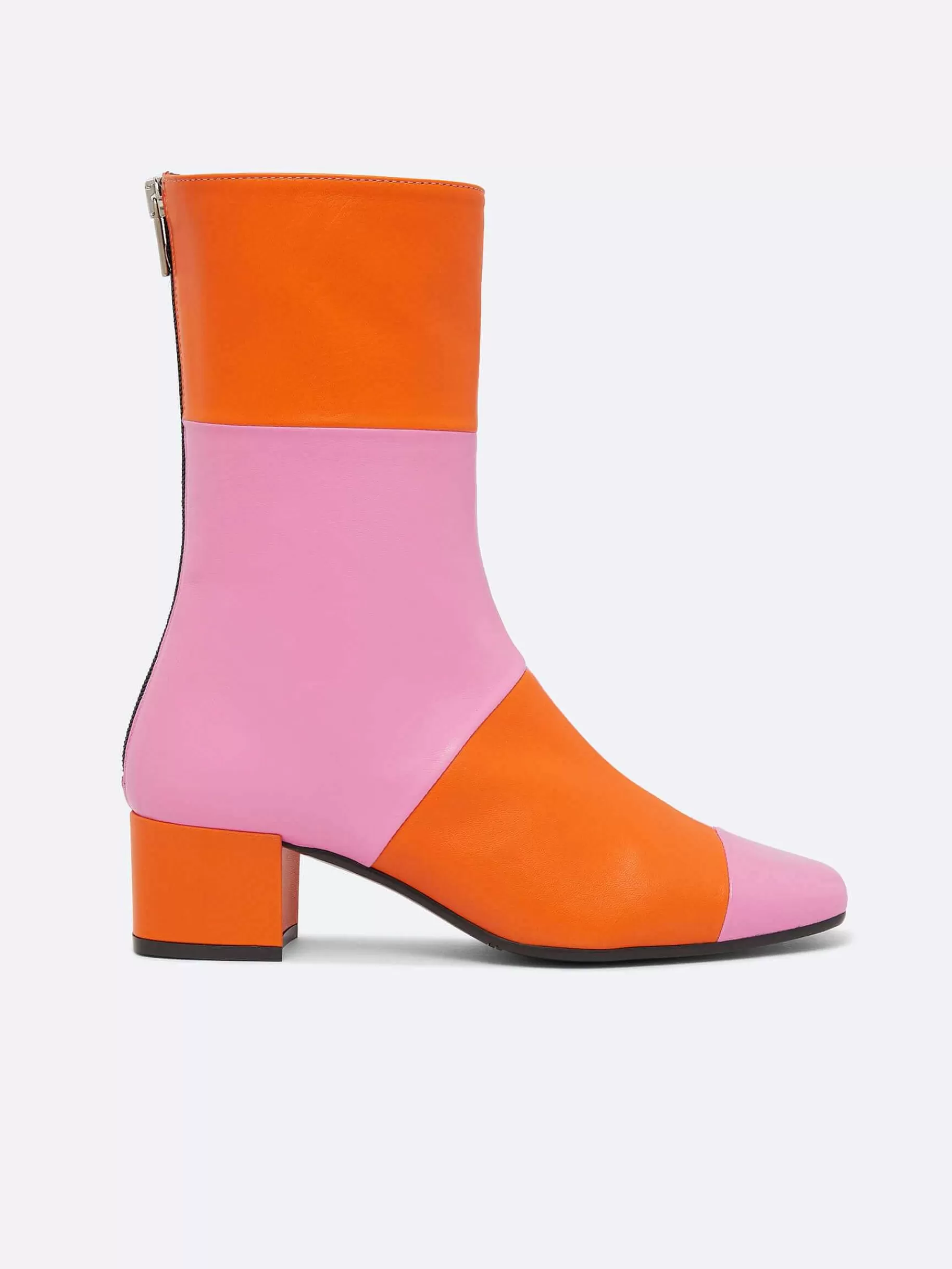 Women Carel Boots And Ankle Boots-Pink And Orange Checkerboard Leather Ankle Boots