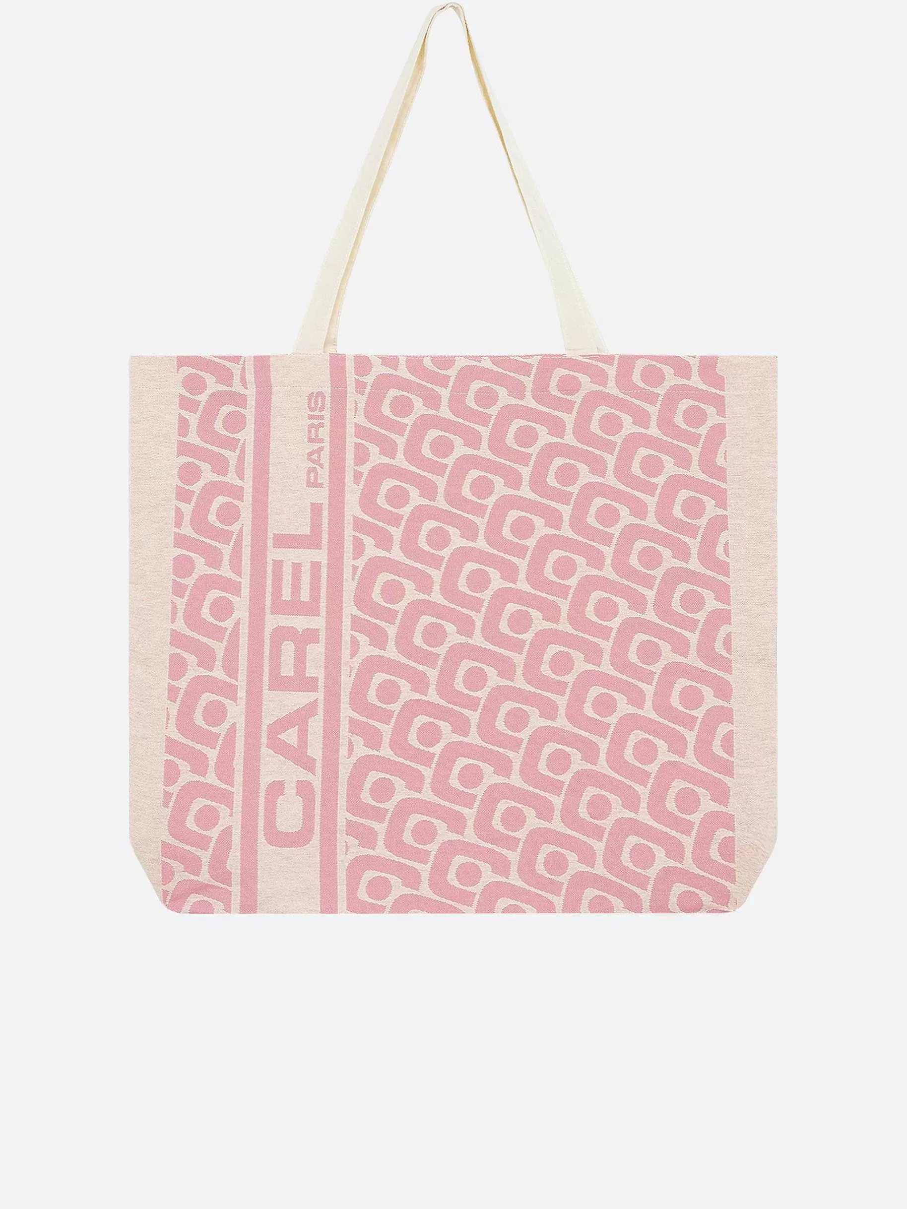 Women Carel Accessories-Pink Monogrammed Tote Bag With Jacquard Weave