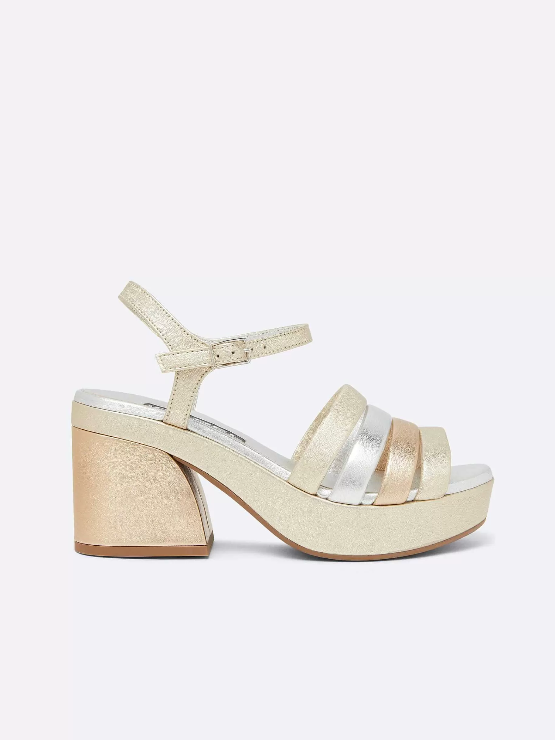 Women Carel Sandals And Mules-Platinum, Gold And Silver Multi-Laminated Leather Sandals