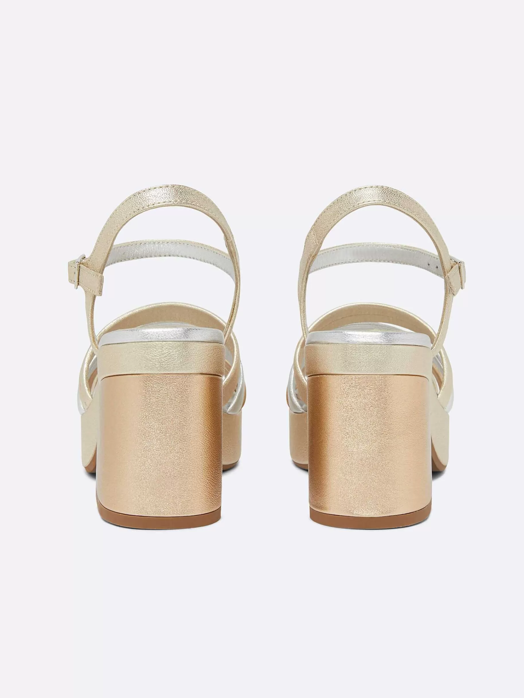 Women Carel Sandals And Mules-Platinum, Gold And Silver Multi-Laminated Leather Sandals