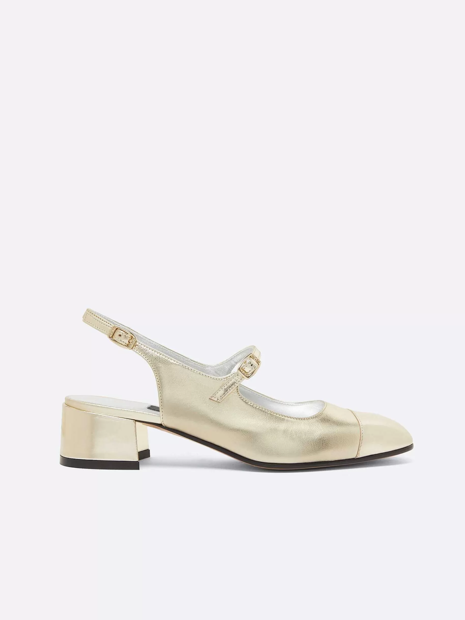Women Carel Mary Janes-Platinum Leather Laminated Slingback Mary Janes