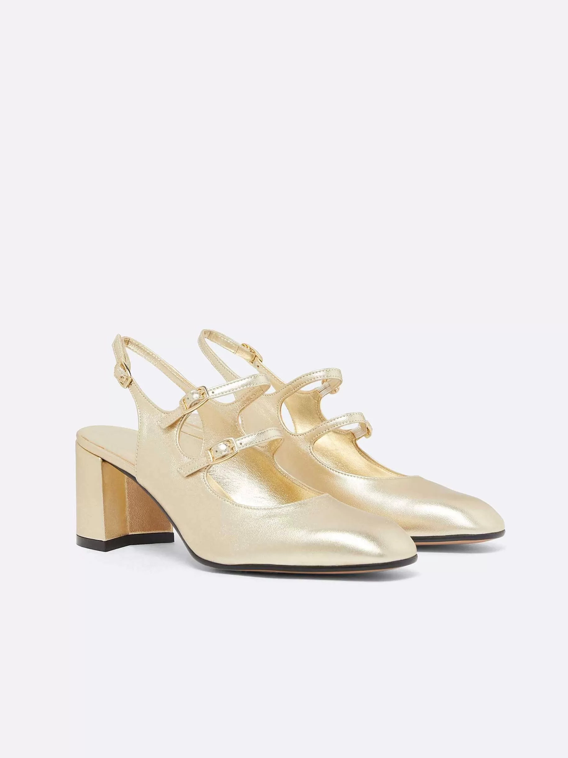 Women Carel Slingbacks-Platinum Leather Laminated Slingback Mary Janes