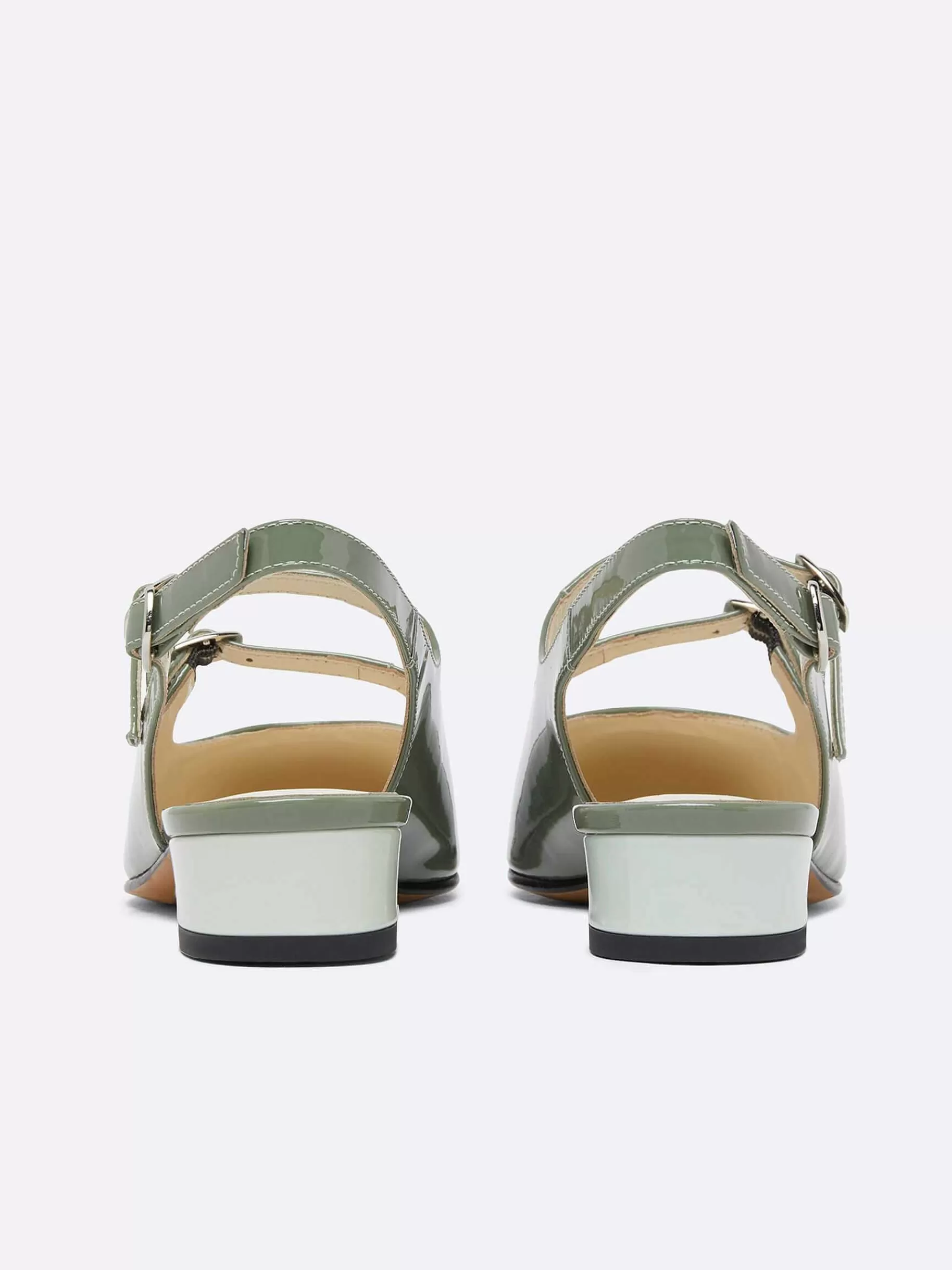 Women Carel Slingbacks-Sage Green And Water Green Patent Upcycled Leather Slingback Mary Janes