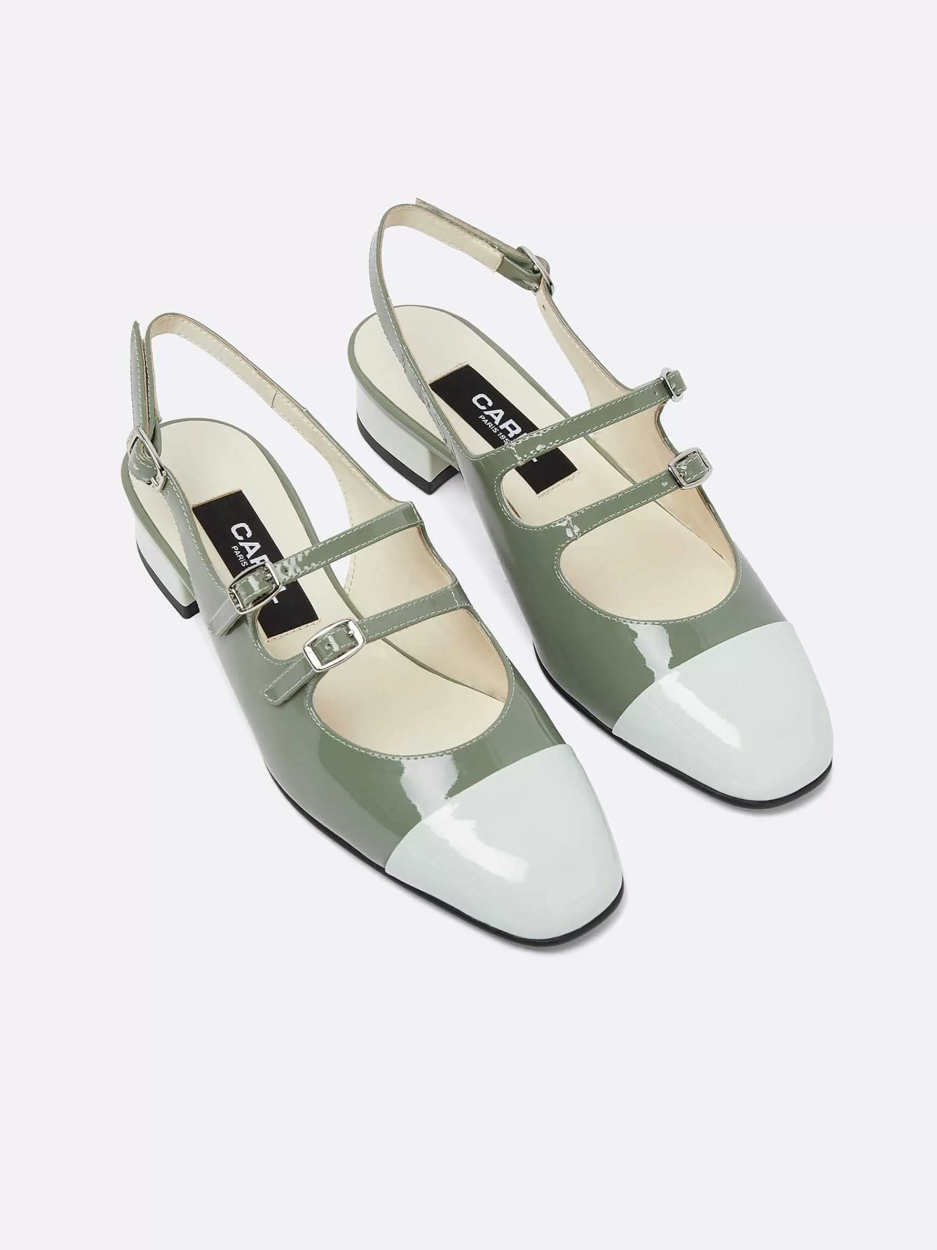 Women Carel Slingbacks-Sage Green And Water Green Patent Upcycled Leather Slingback Mary Janes