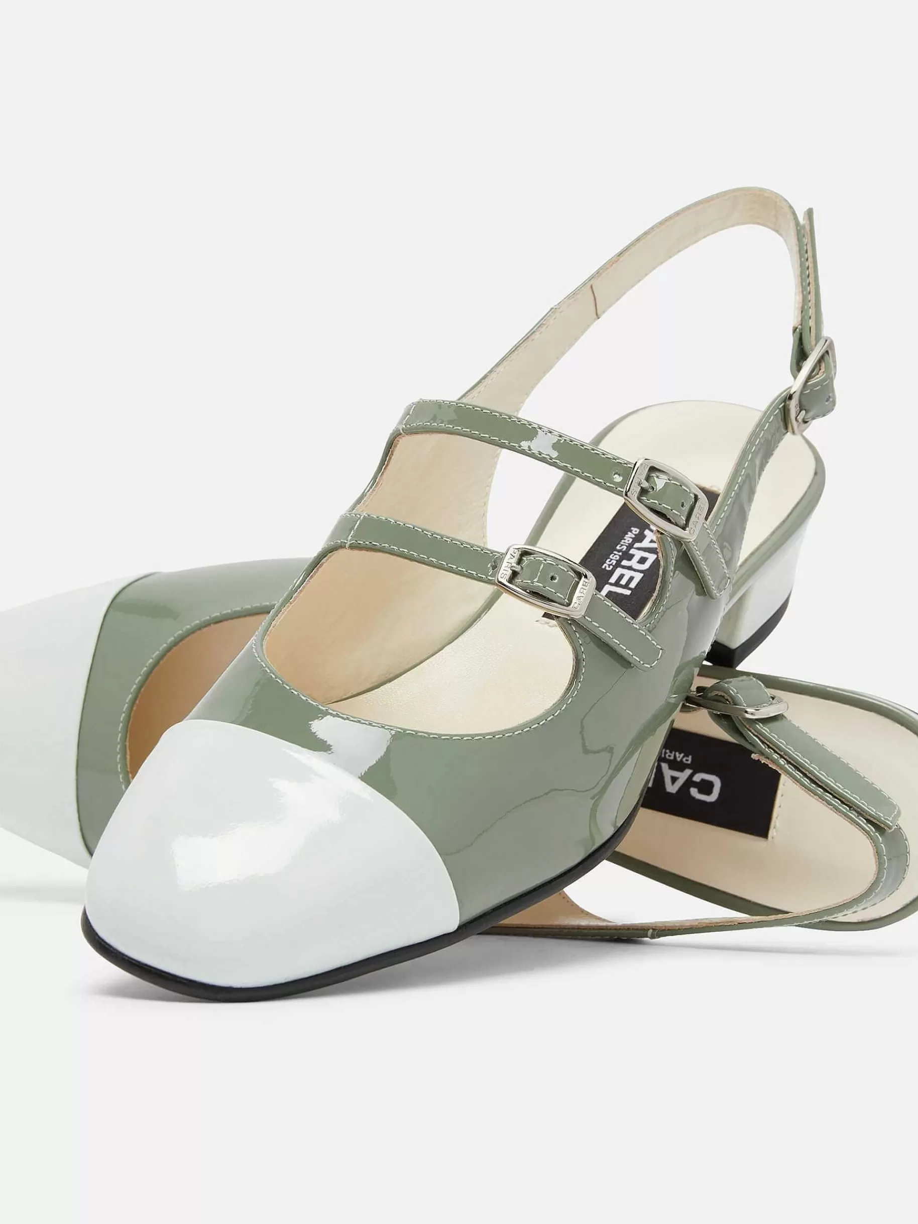 Women Carel Slingbacks-Sage Green And Water Green Patent Upcycled Leather Slingback Mary Janes