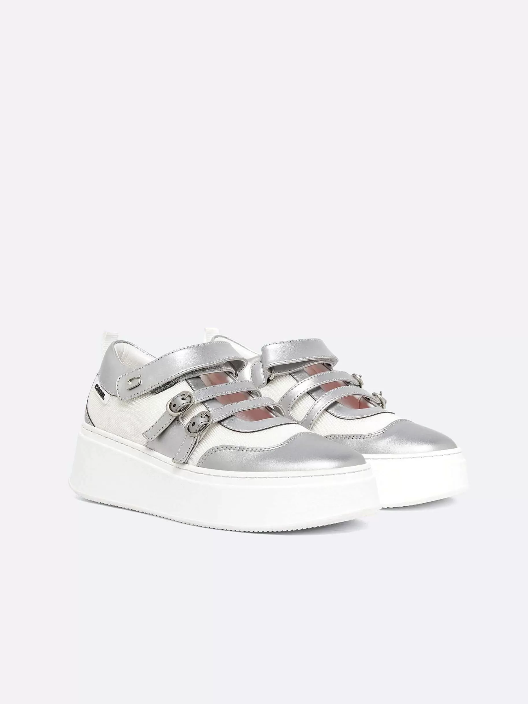 Women Carel Sneakers-Silver Appleskin And White Mesh Sneakers