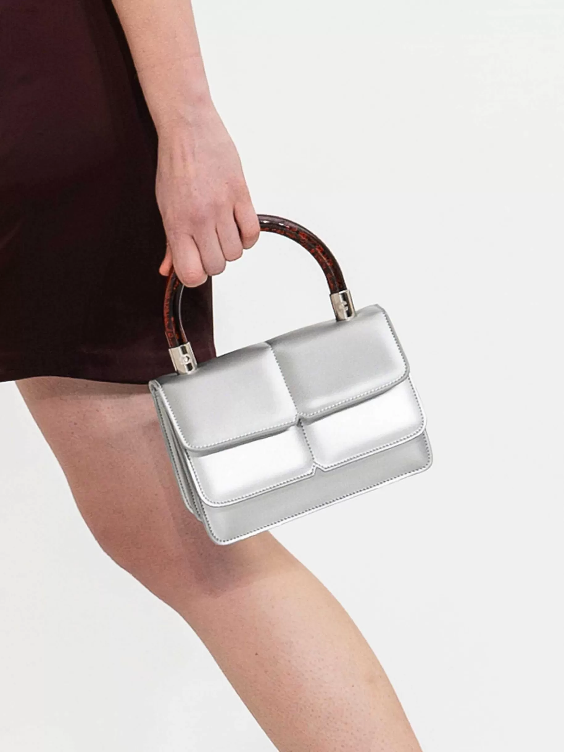 Women Carel Bags-Silver Appleskin Handbag