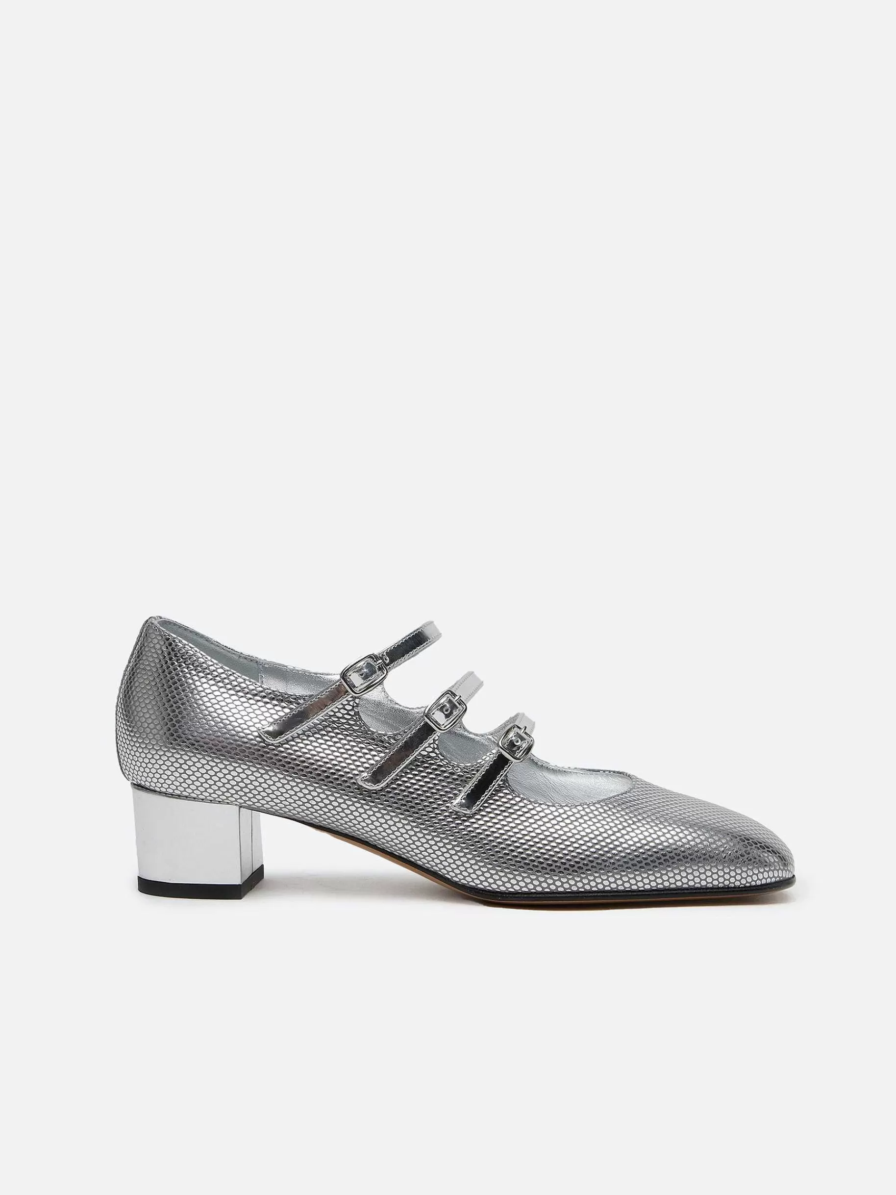 Women Carel Mary Janes-Silver Embossed Leather Mary Janes