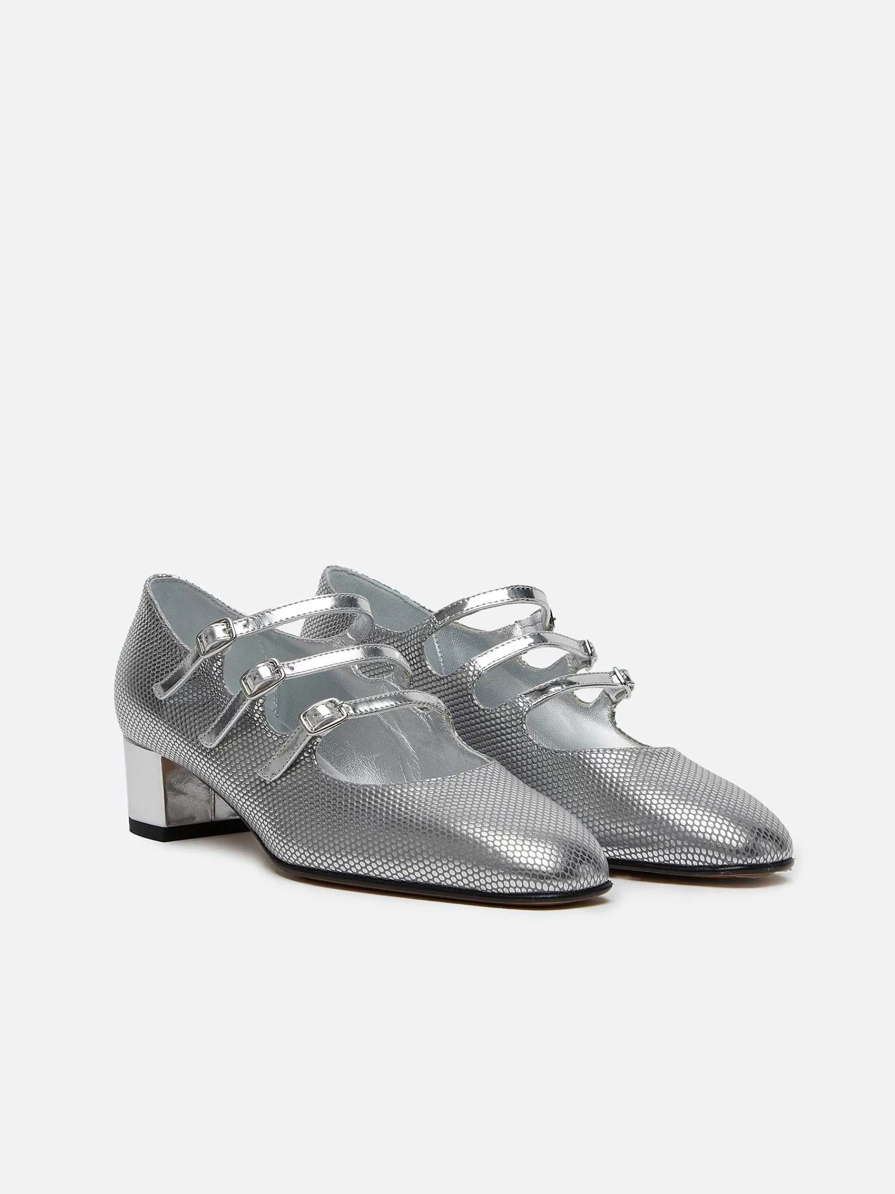 Women Carel Mary Janes-Silver Embossed Leather Mary Janes