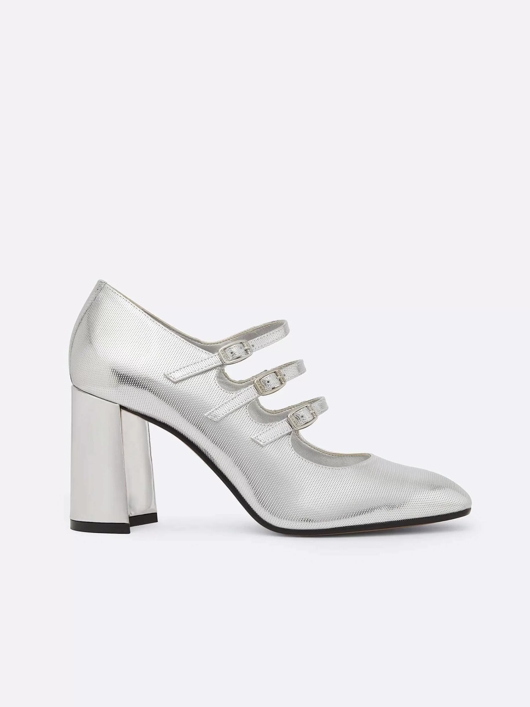 Women Carel Mary Janes-Silver Embossed Leather Mary Janes Pumps