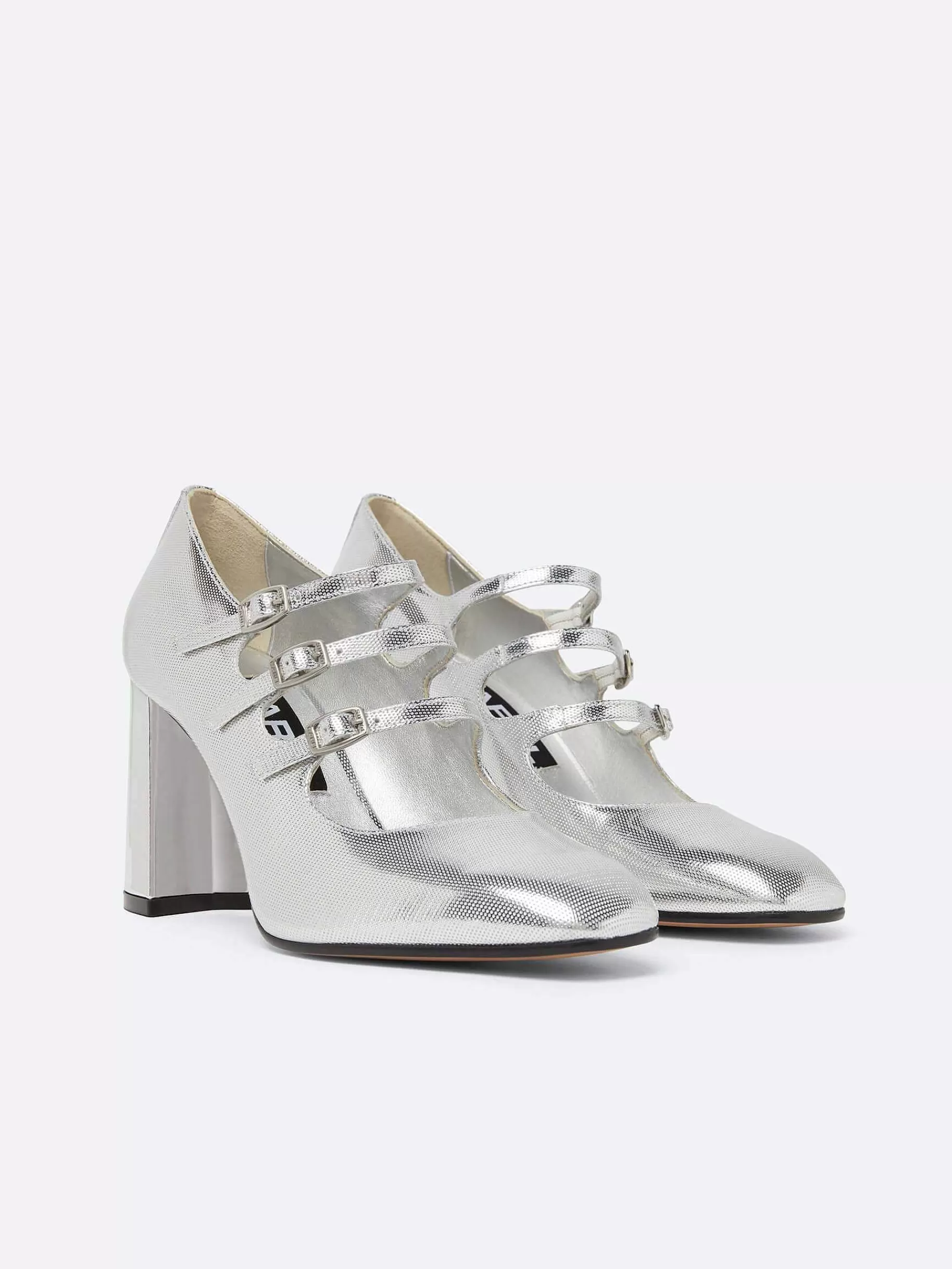 Women Carel Mary Janes-Silver Embossed Leather Mary Janes Pumps