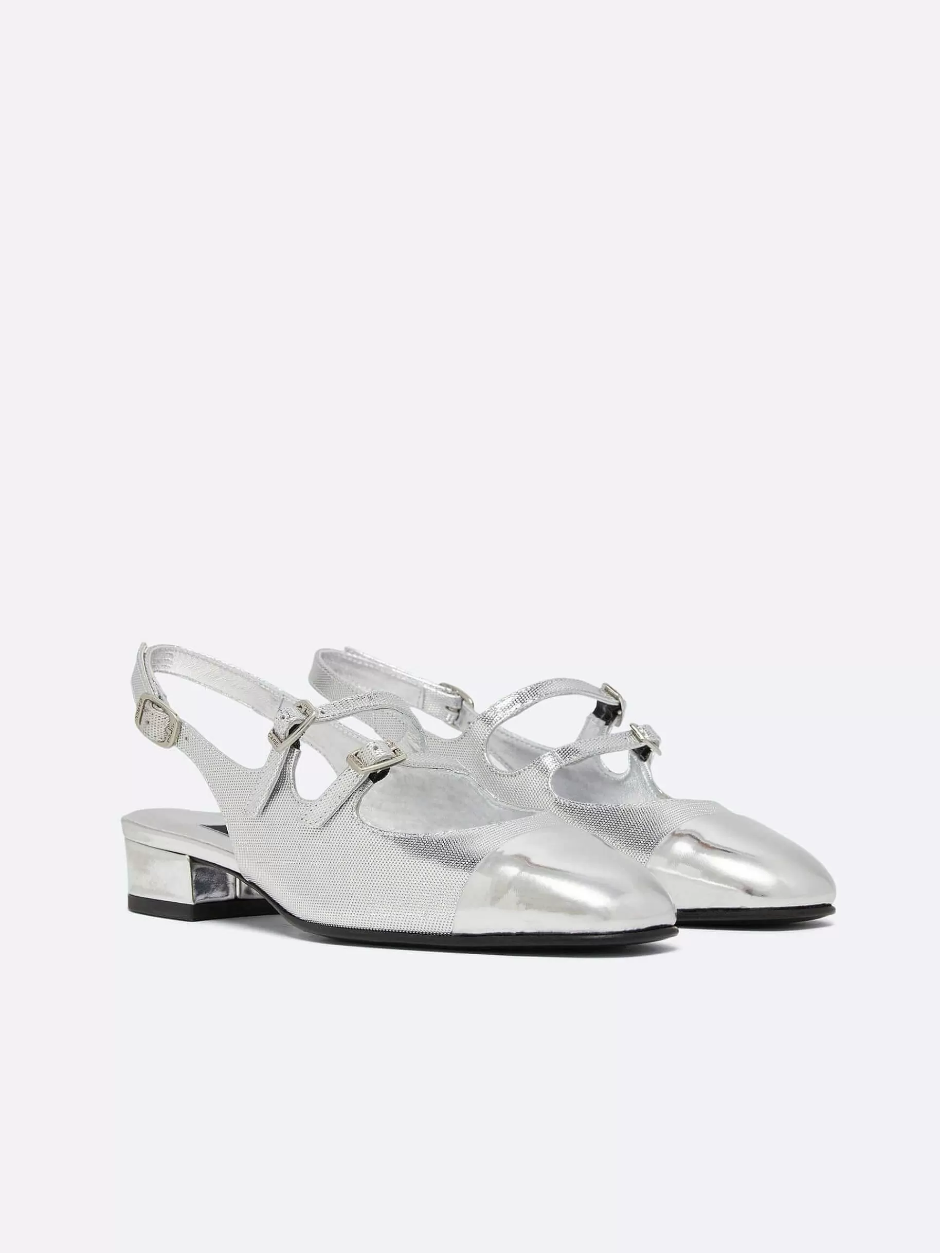 Women Carel Slingbacks-Silver Embossed Leather Slingback Mary Janes