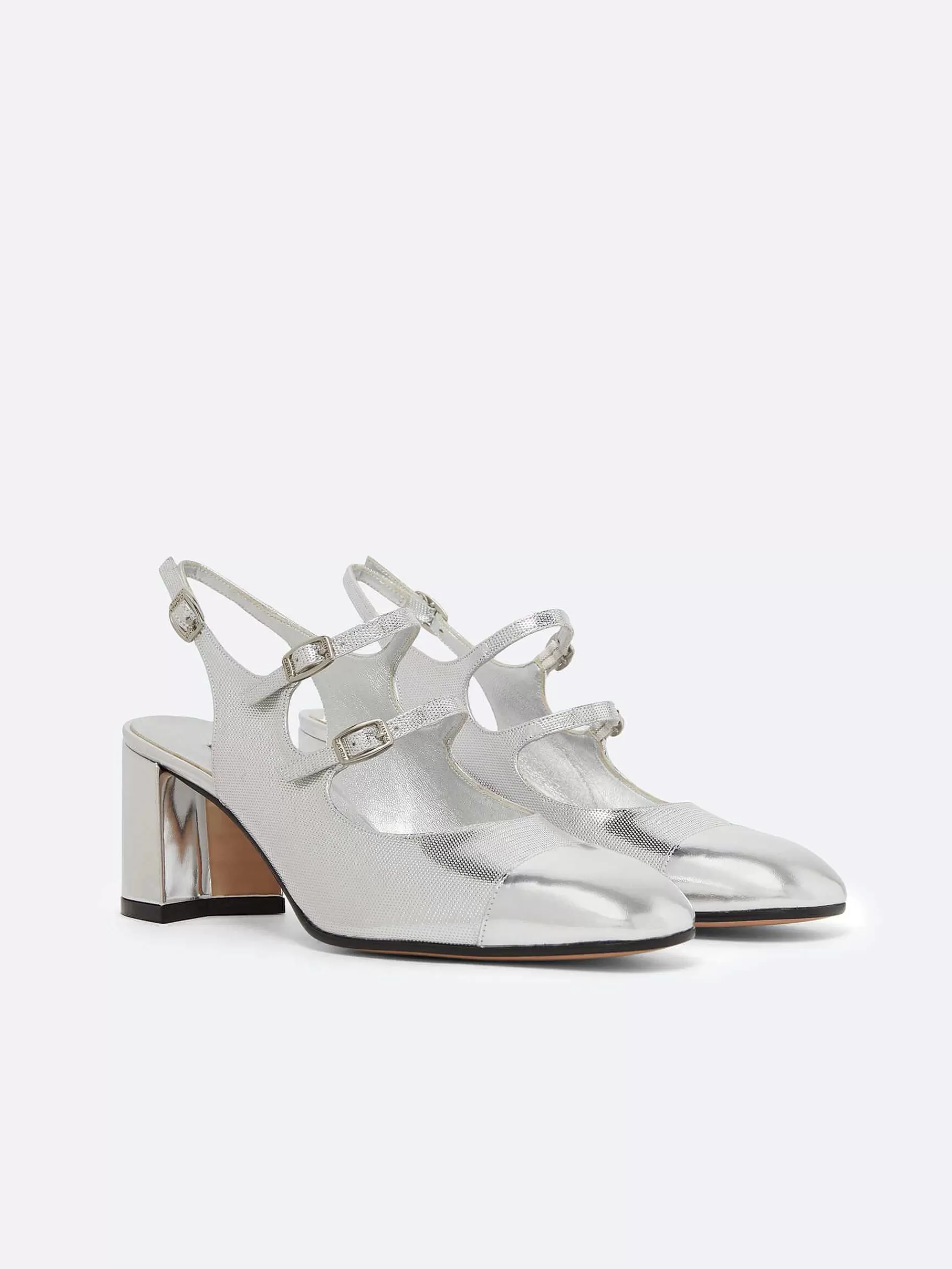 Women Carel Slingbacks-Silver Embossed Leather Slingback Mary Janes