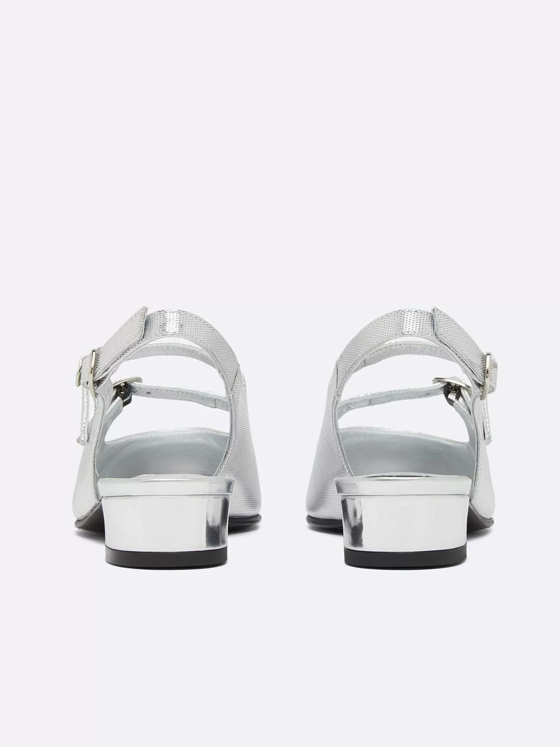 Women Carel Slingbacks-Silver Embossed Leather Slingback Mary Janes