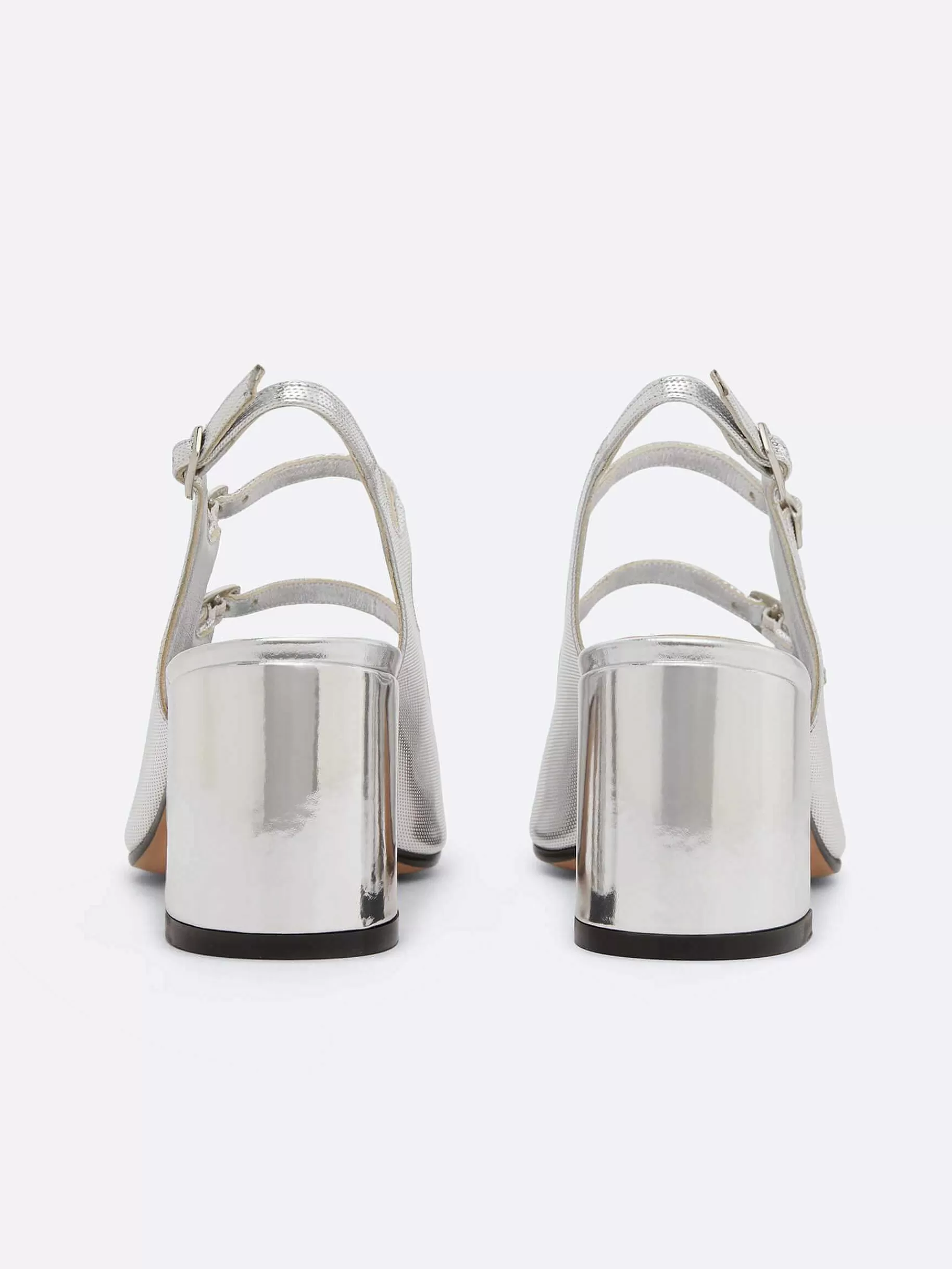 Women Carel Slingbacks-Silver Embossed Leather Slingback Mary Janes