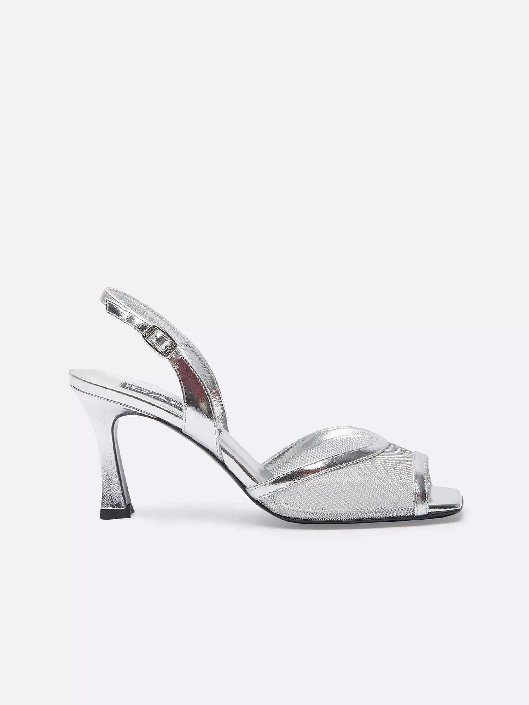 Women Carel Sandals And Mules-Silver Laminated Leather And Mesh Sandals