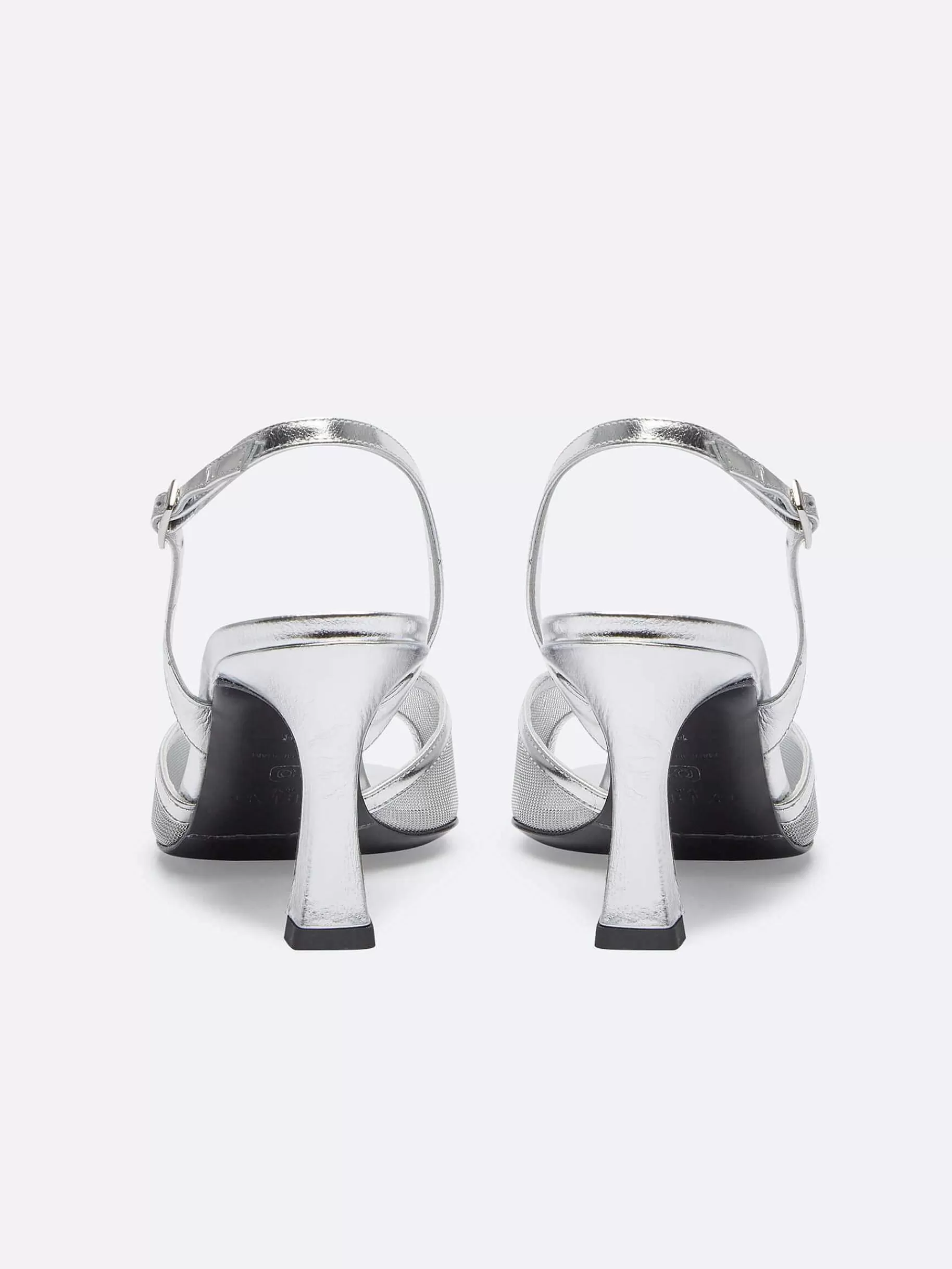 Women Carel Sandals And Mules-Silver Laminated Leather And Mesh Sandals