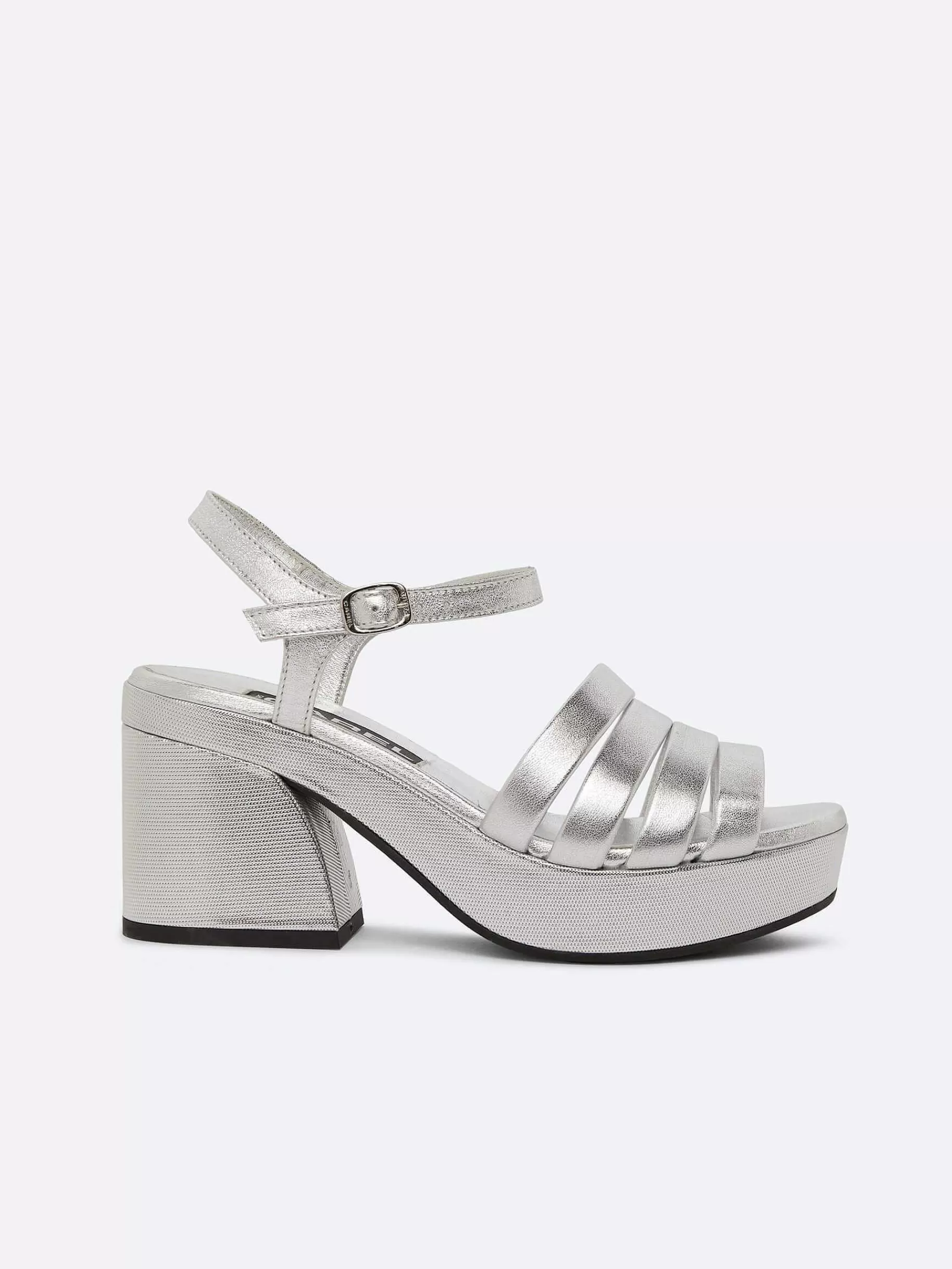Women Carel Sandals And Mules-Silver Laminated Leather Buckles Sandals