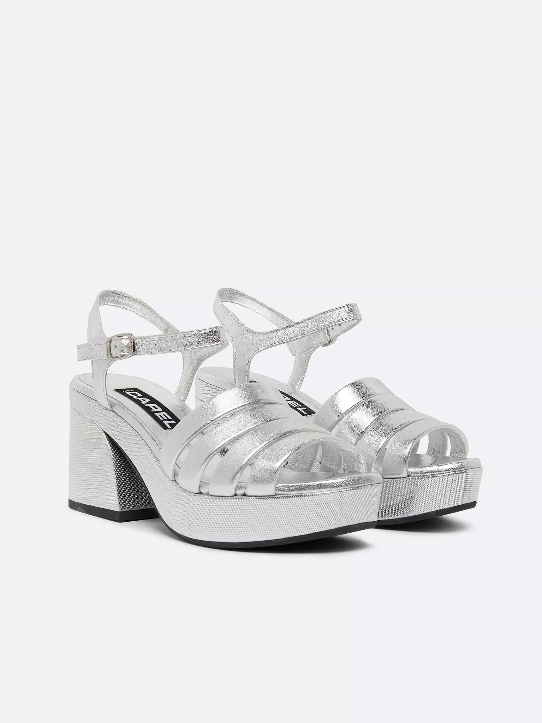 Women Carel Sandals And Mules-Silver Laminated Leather Buckles Sandals