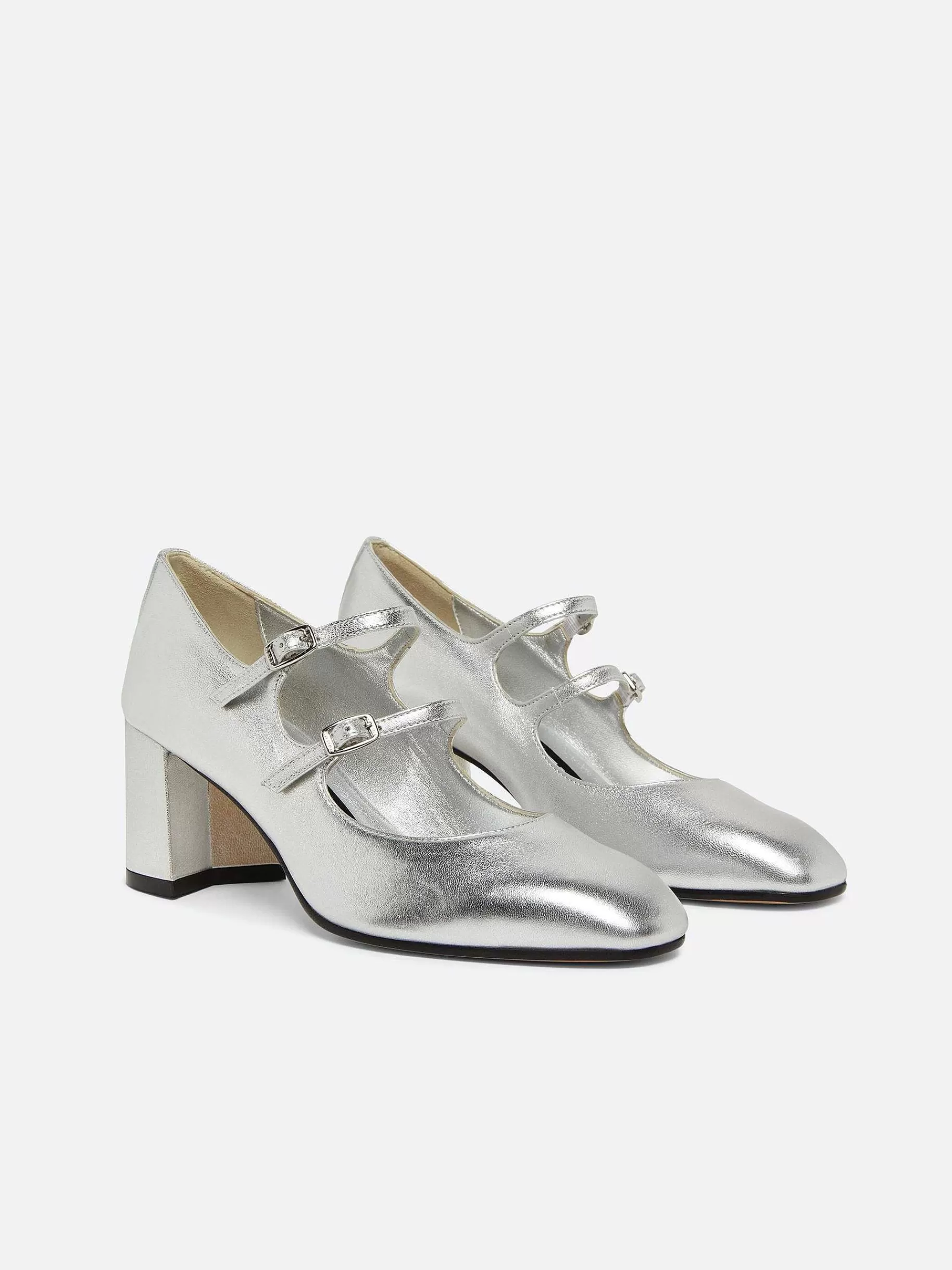 Women Carel Mary Janes-Silver Leather Mary Janes Pumps