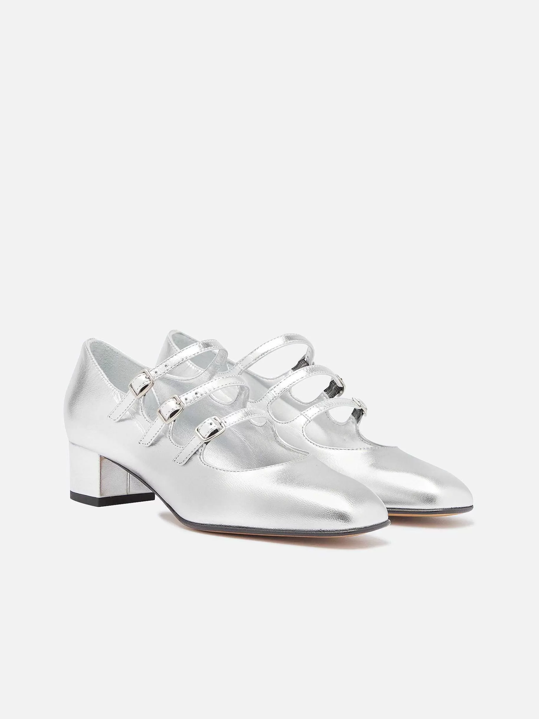 Women Carel Mary Janes-Silver Leather Mary Janes Pumps