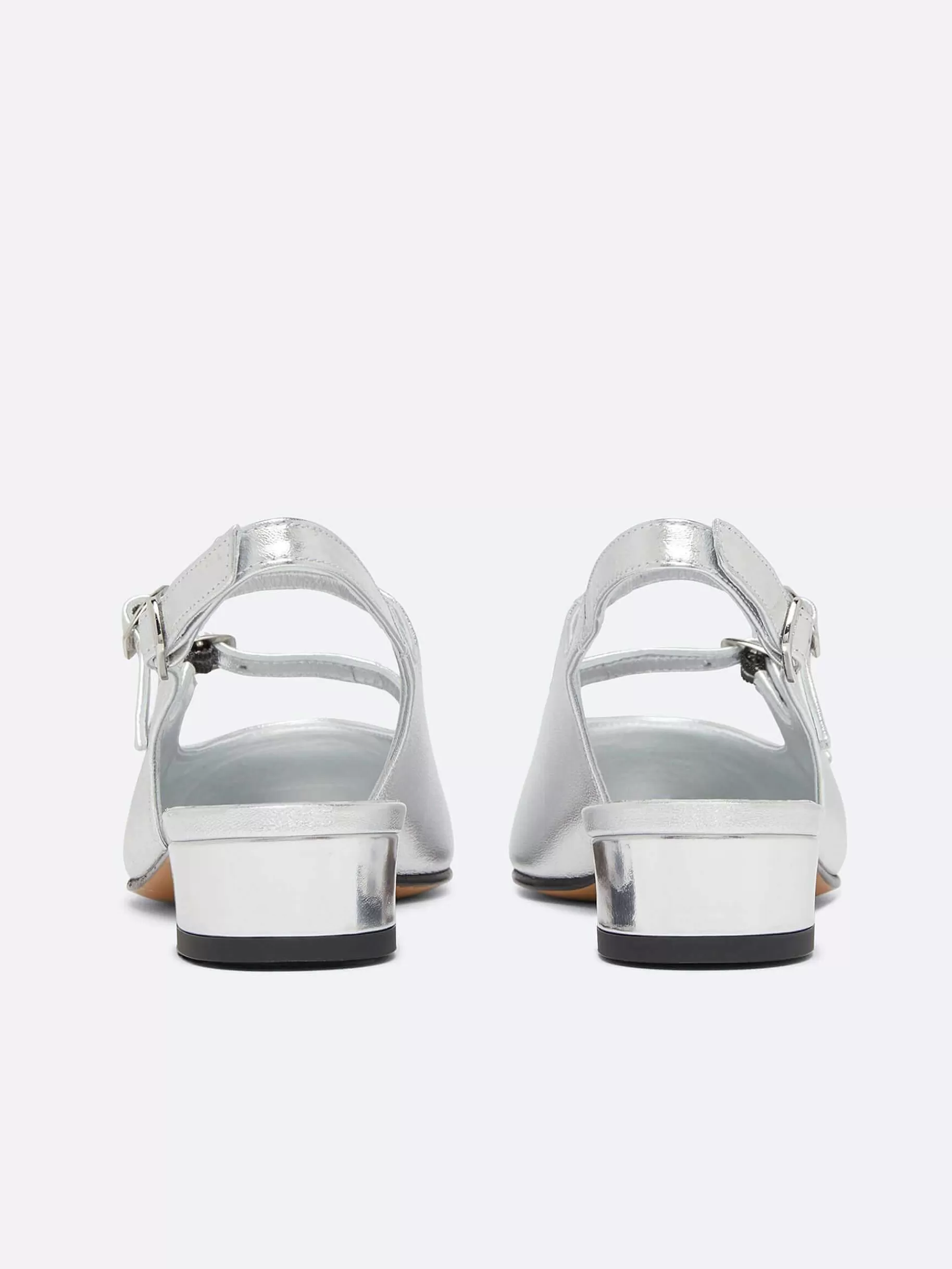 Women Carel Slingbacks-Silver Leather Mary Janes Slingback