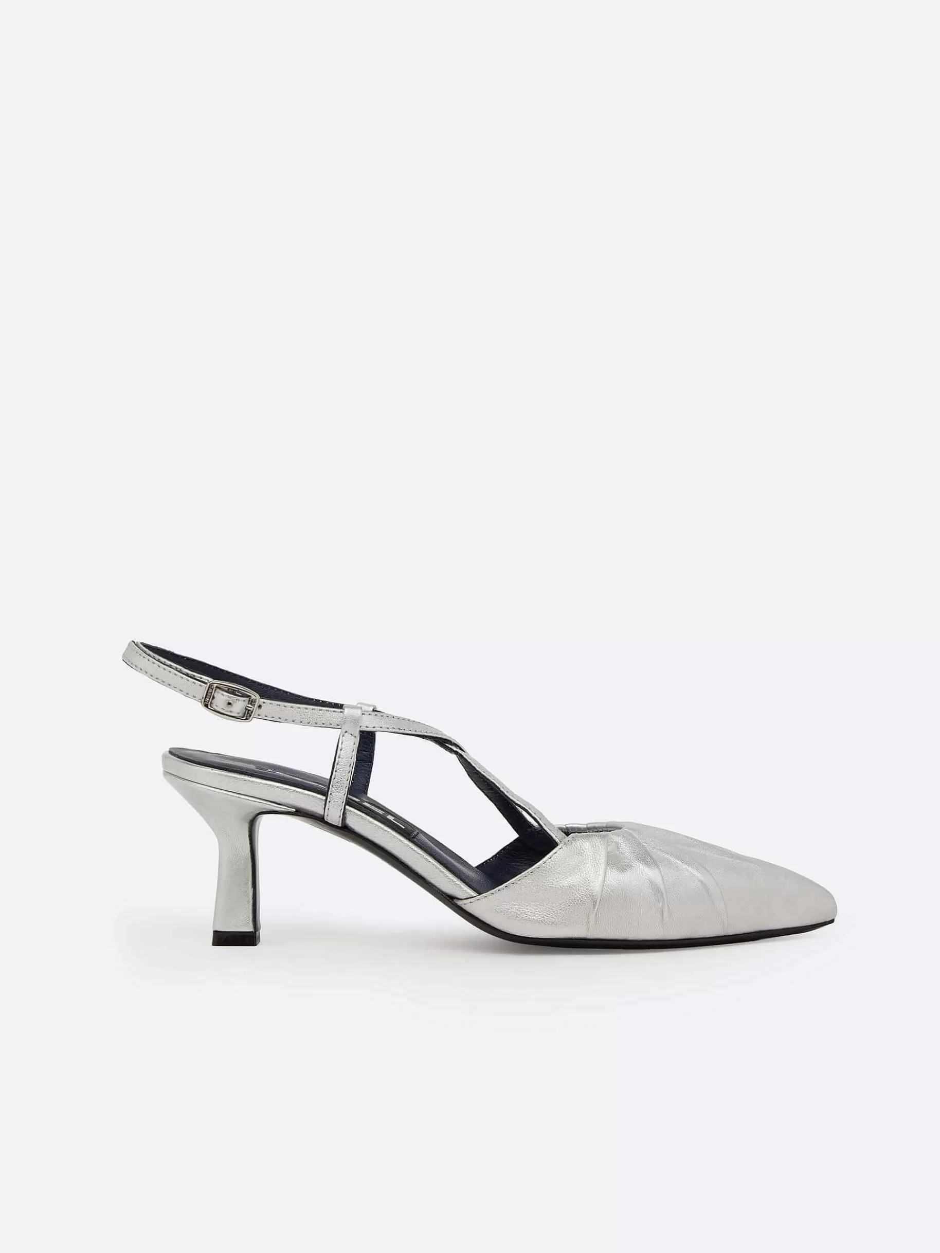 Women Carel Pumps-Silver Leather Slingback Pumps