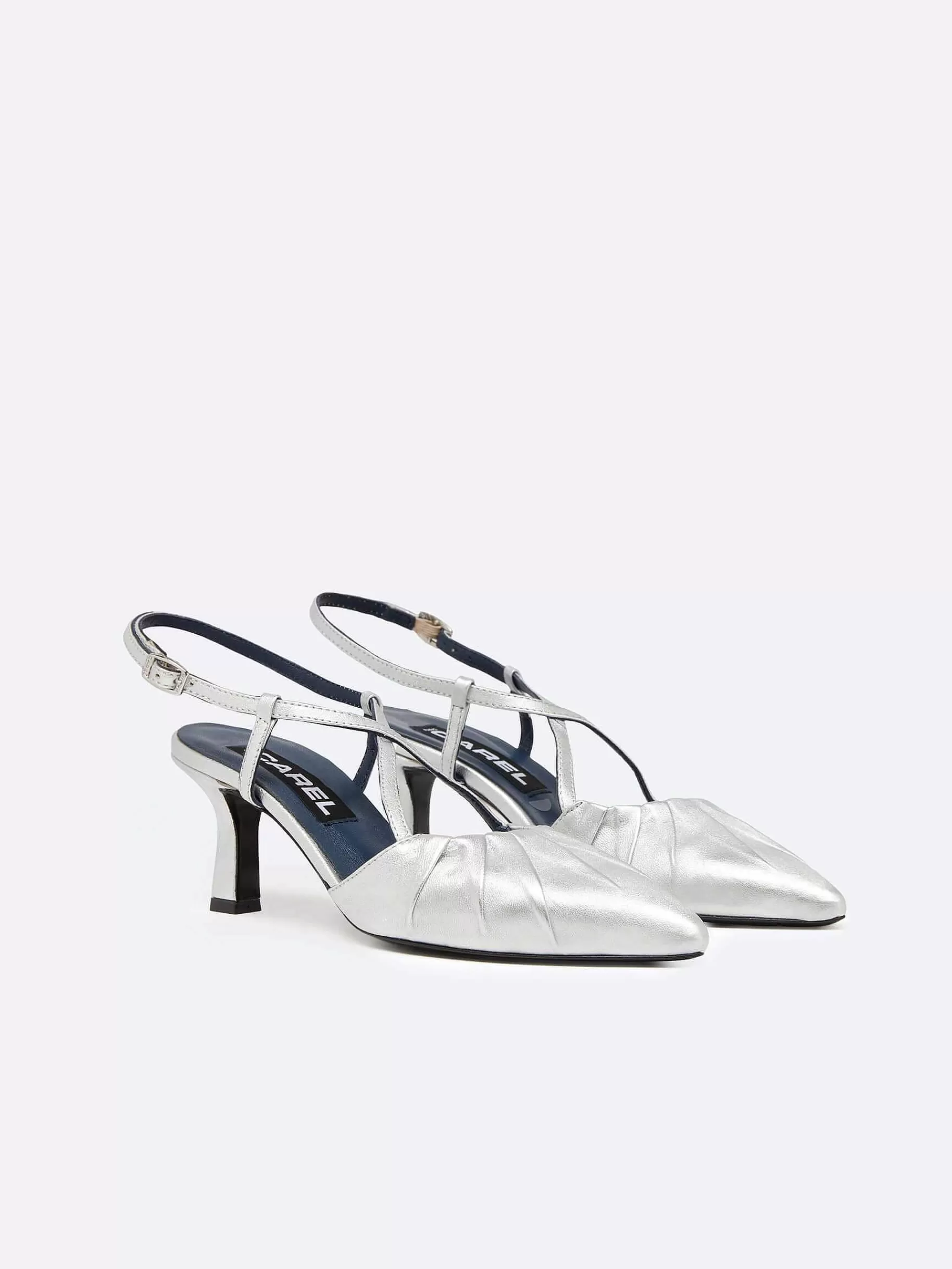 Women Carel Pumps-Silver Leather Slingback Pumps