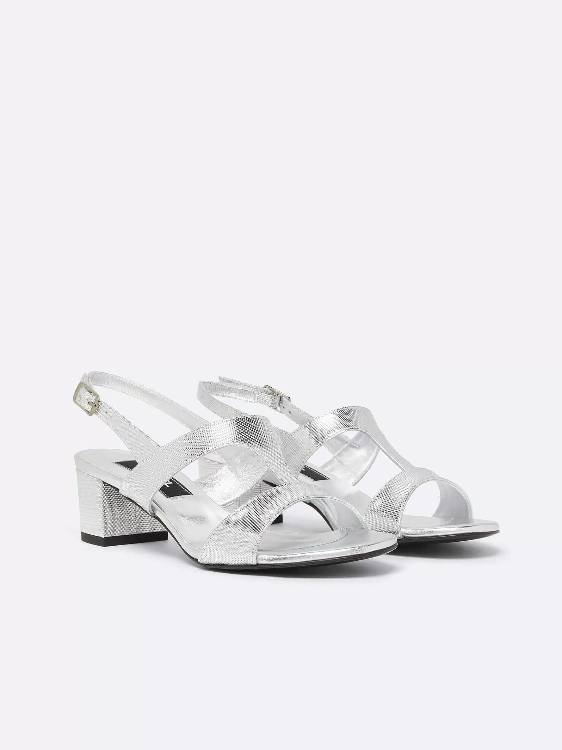 Women Carel Sandals And Mules-Silver Mesh Embossed Leather Sandals