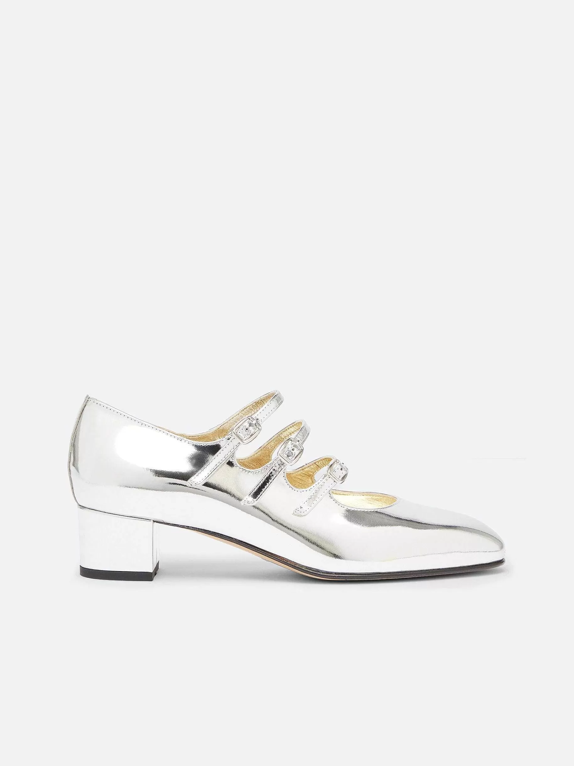 Women Carel Mary Janes-Silver Mirror Effect Leather Mary Janes Pumps