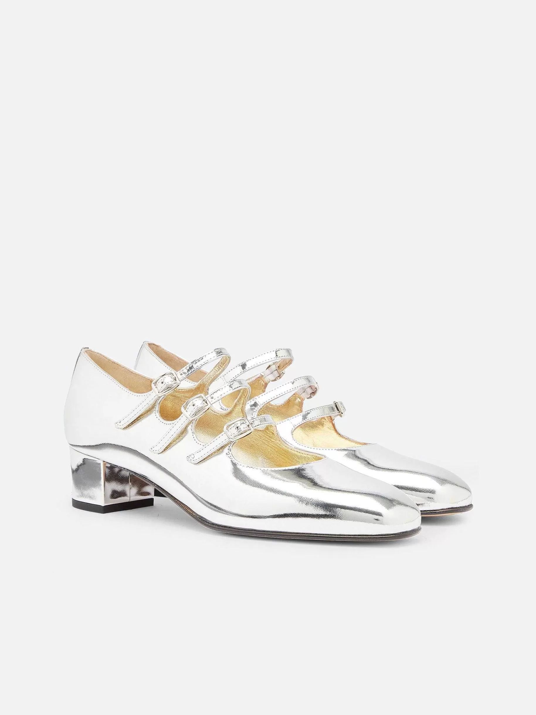 Women Carel Mary Janes-Silver Mirror Effect Leather Mary Janes Pumps