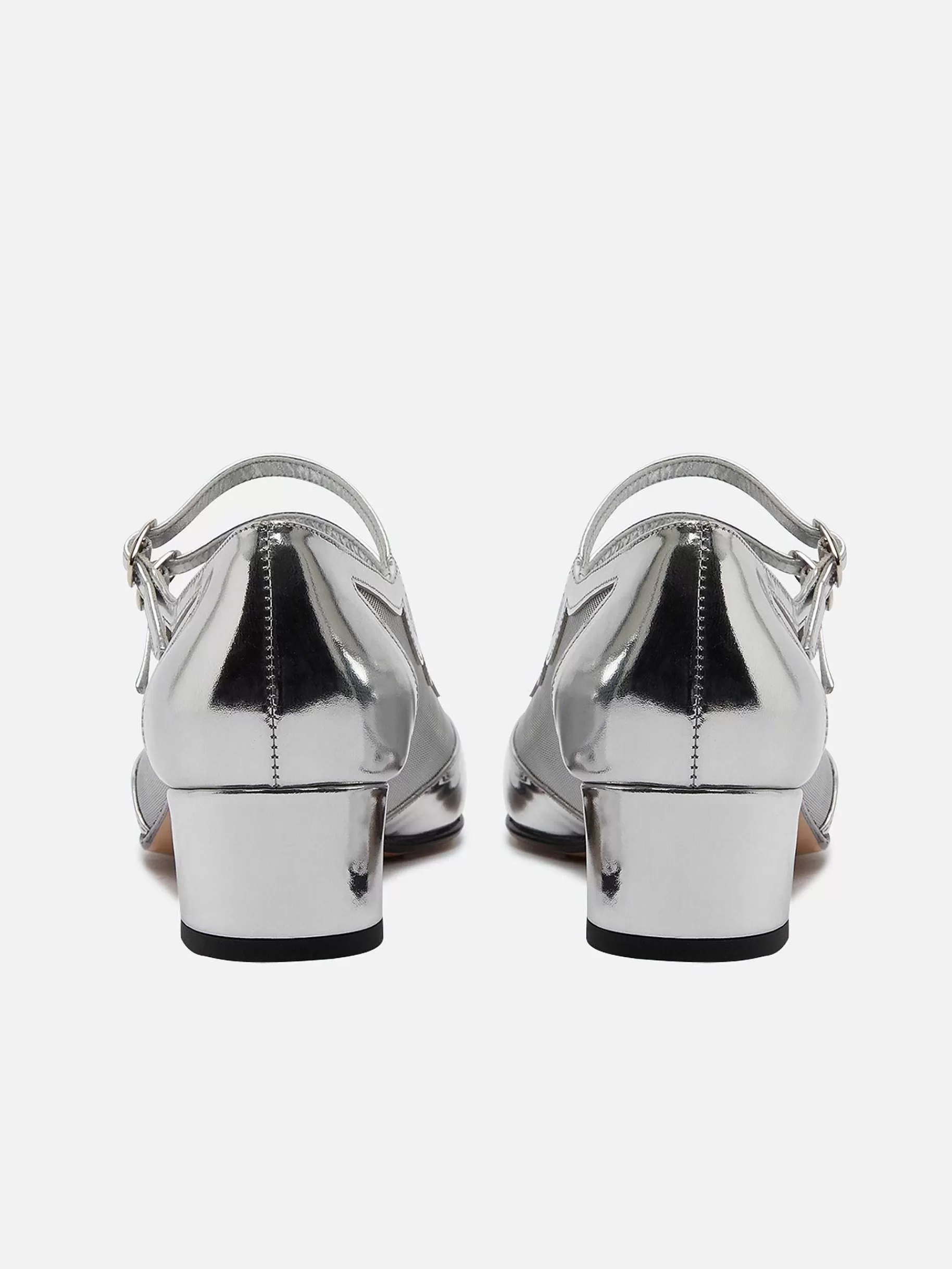 Women Carel Mary Janes-Silver Patent Leather And Mesh Mary Janes Pumps