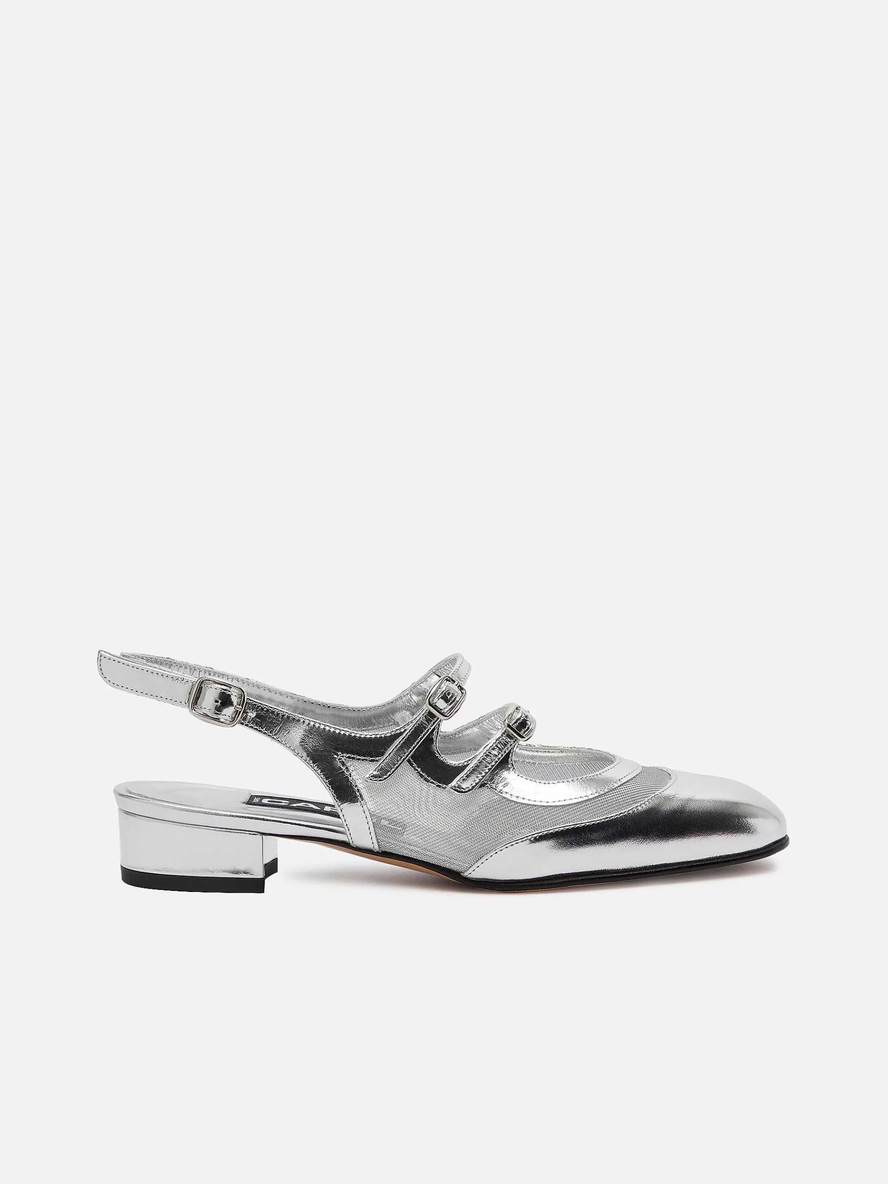 Women Carel Slingbacks-Silver Patent Leather And Mesh Slingback Mary Janes