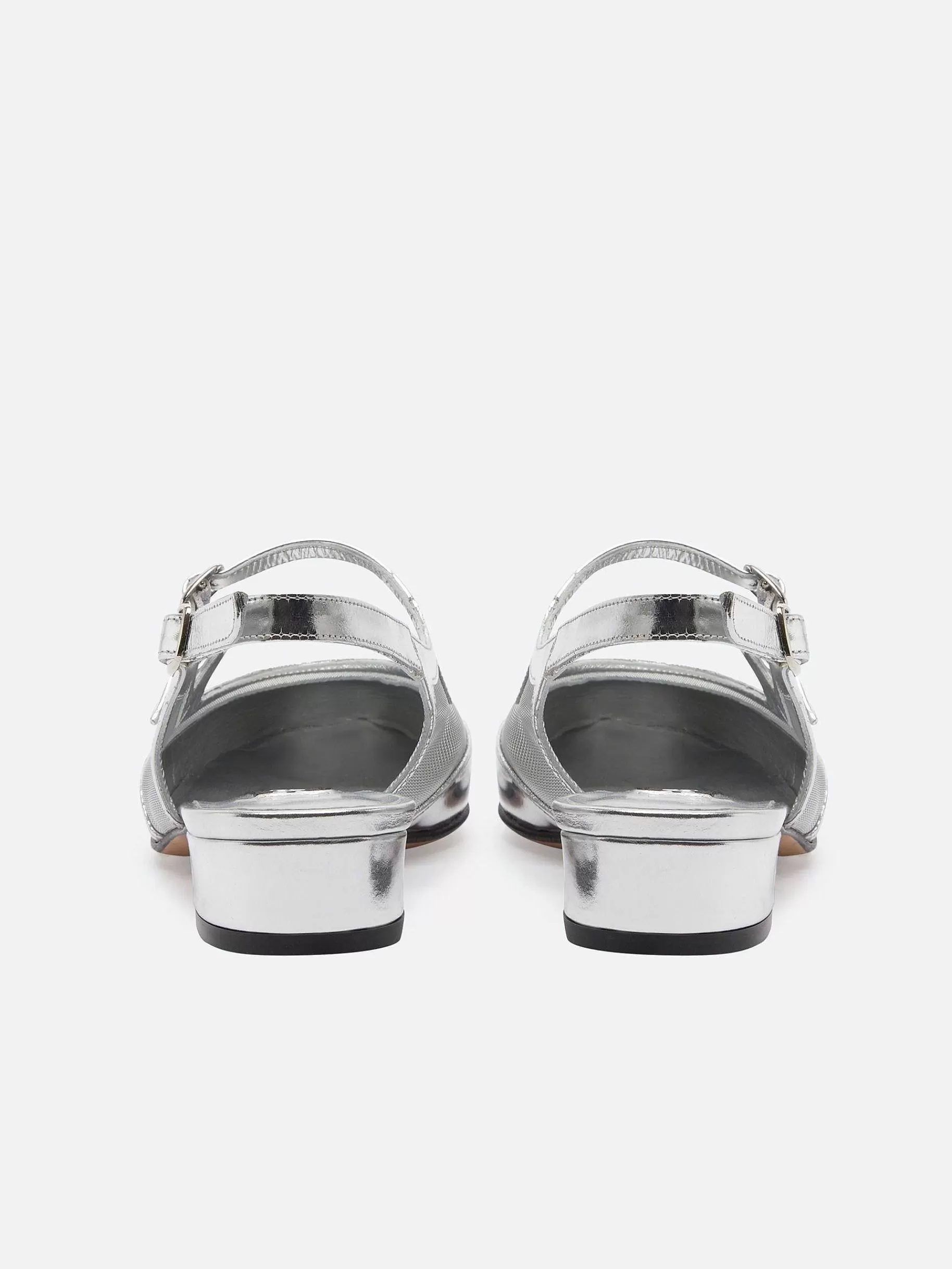Women Carel Slingbacks-Silver Patent Leather And Mesh Slingback Mary Janes