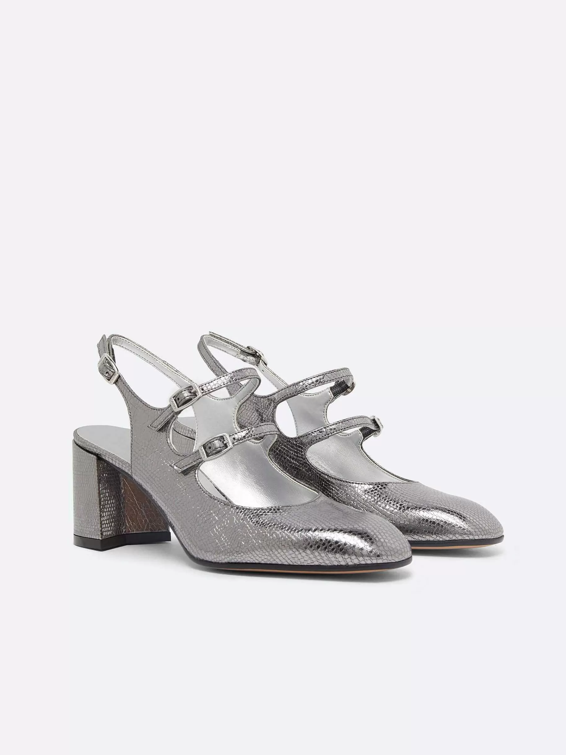 Women Carel Slingbacks-Silver Snake Print Upcycled Leather Slingback Mary Janes
