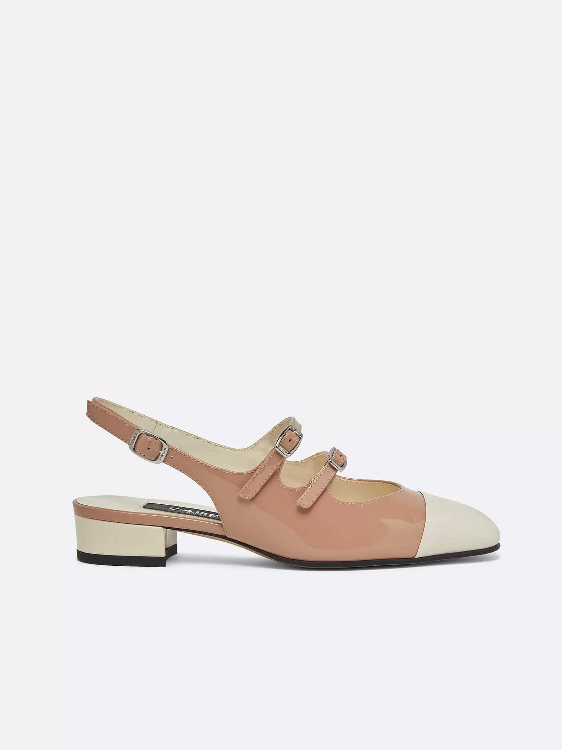 Women Carel Slingbacks-Taupe And Ivory Upcycled Patent Leather Slingback Mary Janes