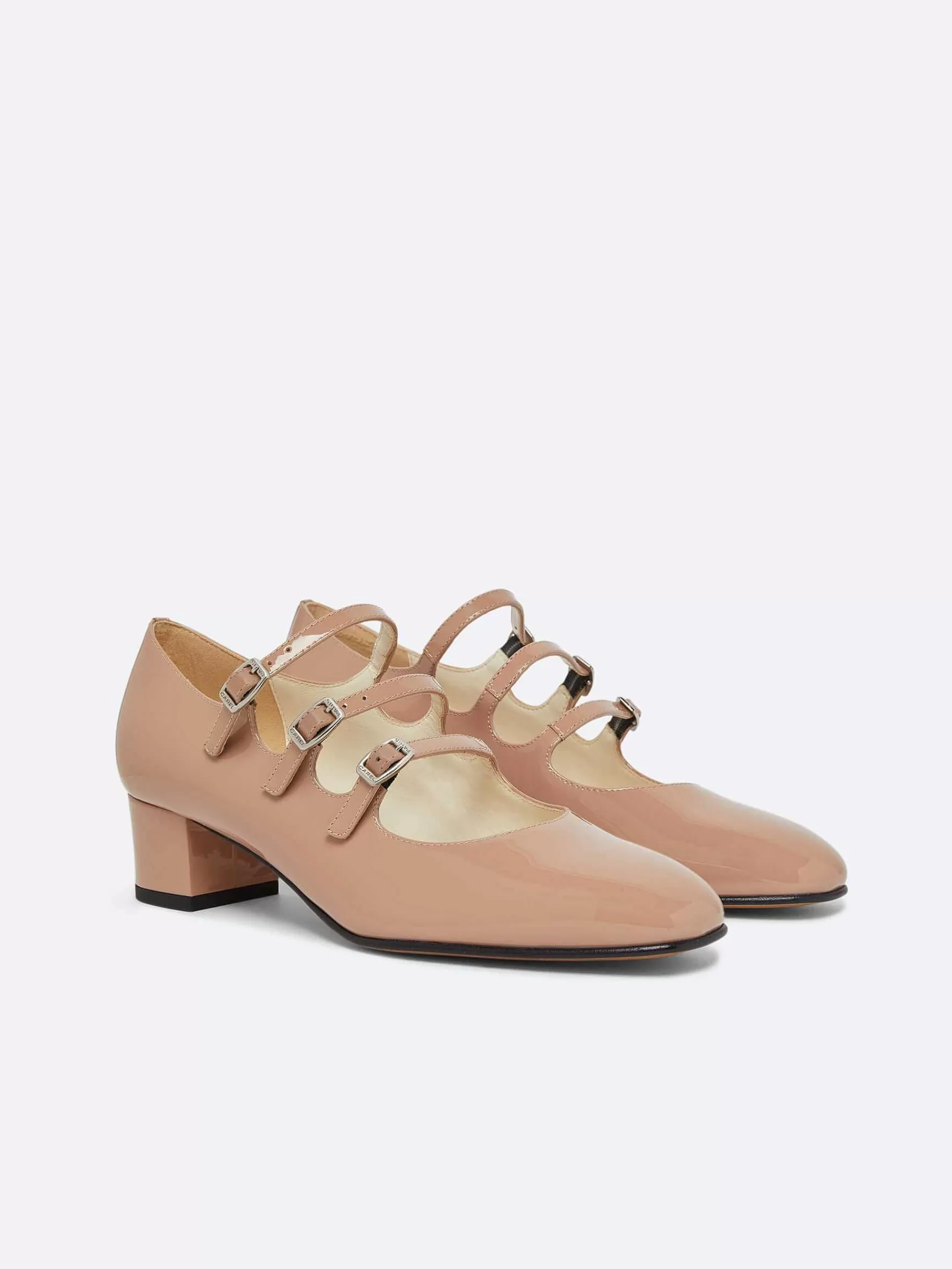Women Carel Mary Janes-Taupe Upcycled Patent Leather Mary Janes Pumps