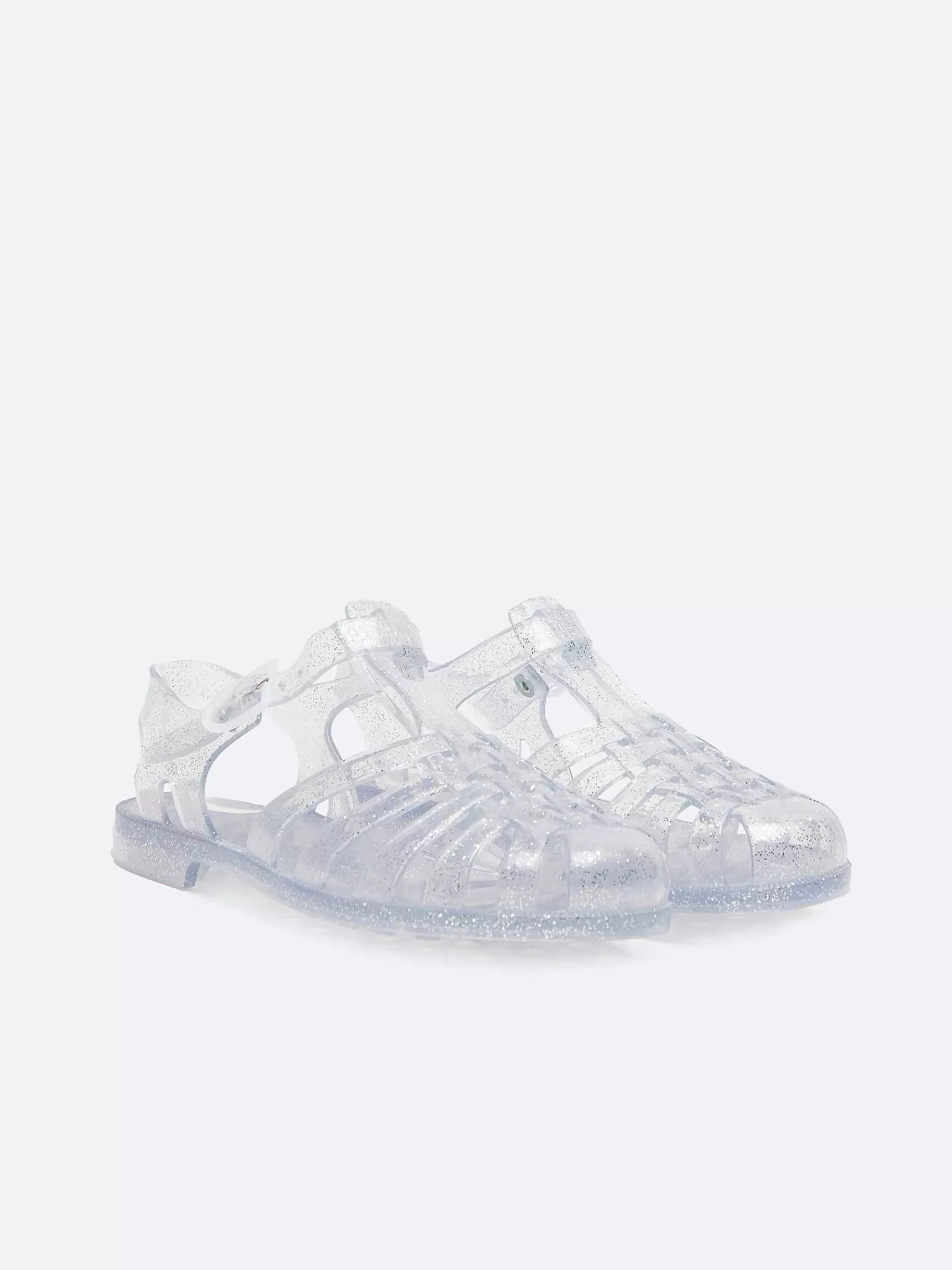 Women Carel Sandals And Mules-Transparent Plastic Glitter Sandals