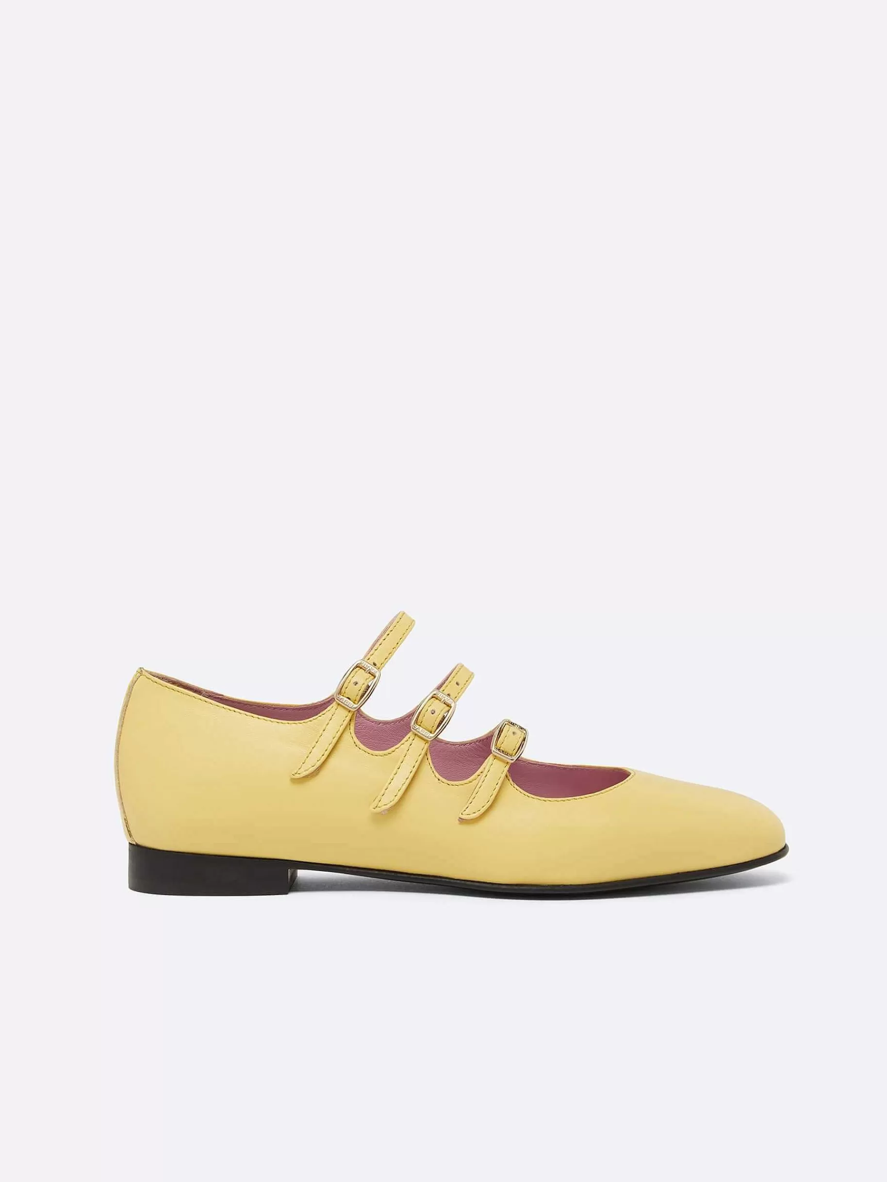 Women Carel Ballet Flats-Yellow Upcycled Leather Mary Janes Ballet Flats