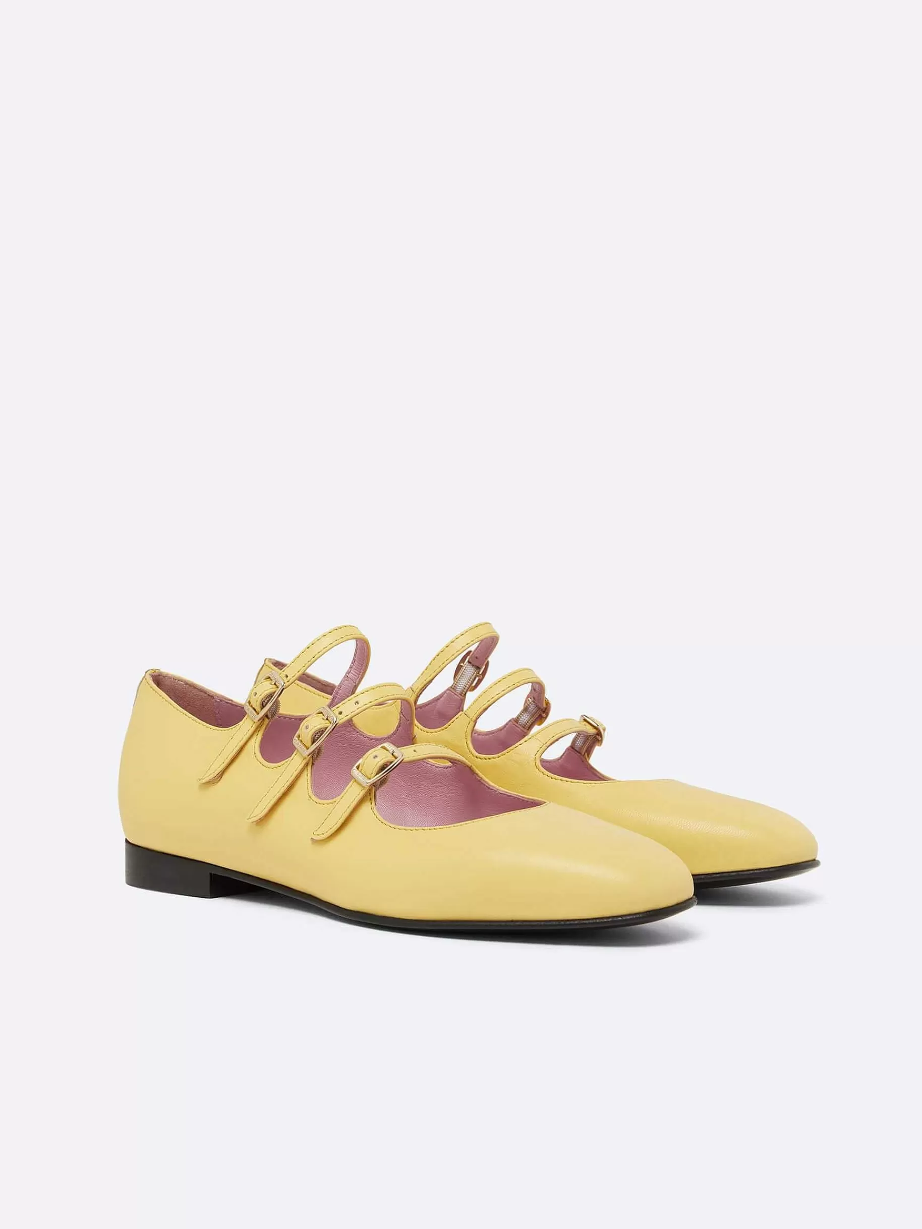 Women Carel Ballet Flats-Yellow Upcycled Leather Mary Janes Ballet Flats